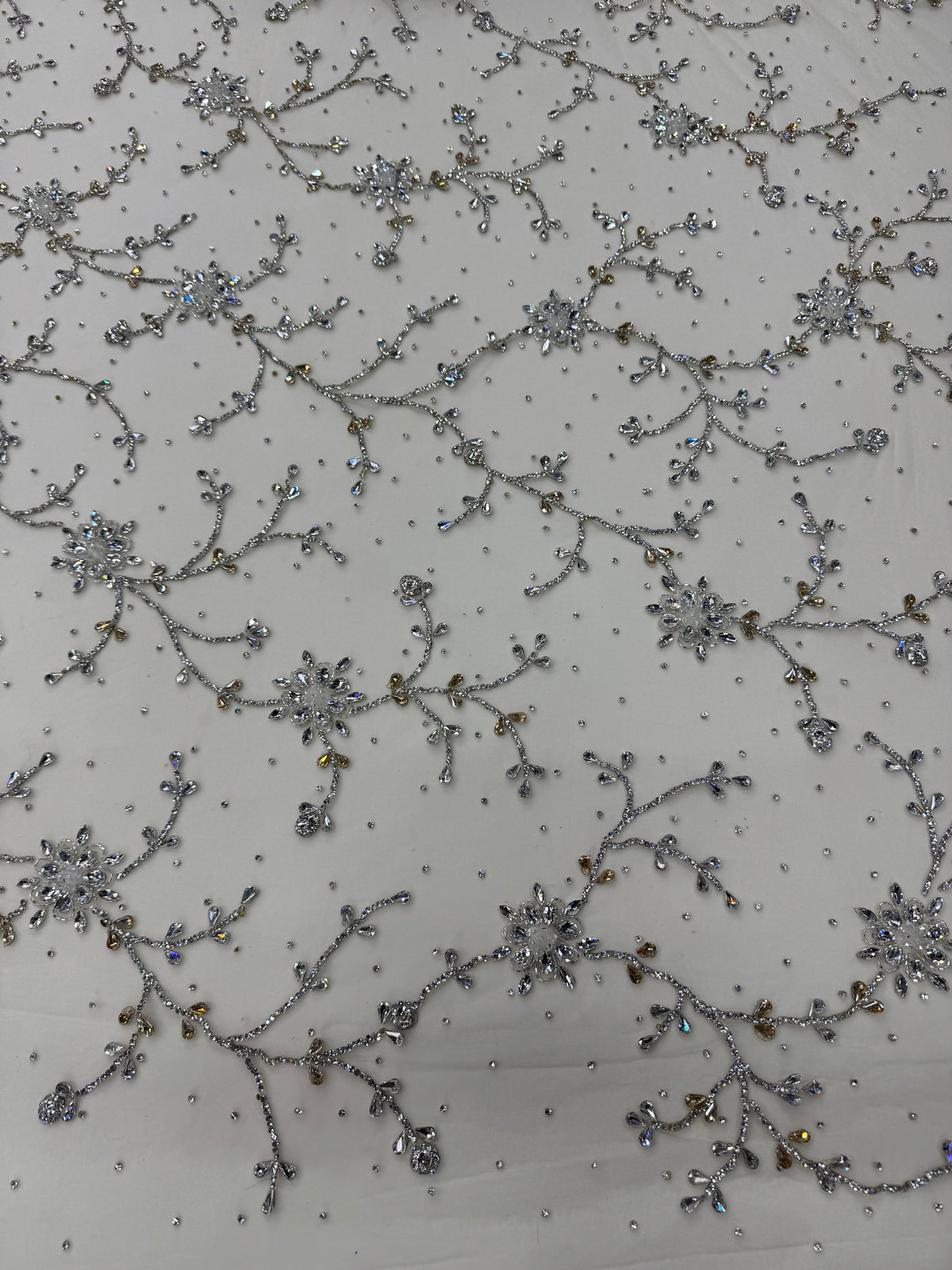 Broderie pe Tul cu Cristale  – Material pentru Rochii de Ocazie, 140 cm/la metru P5 6857