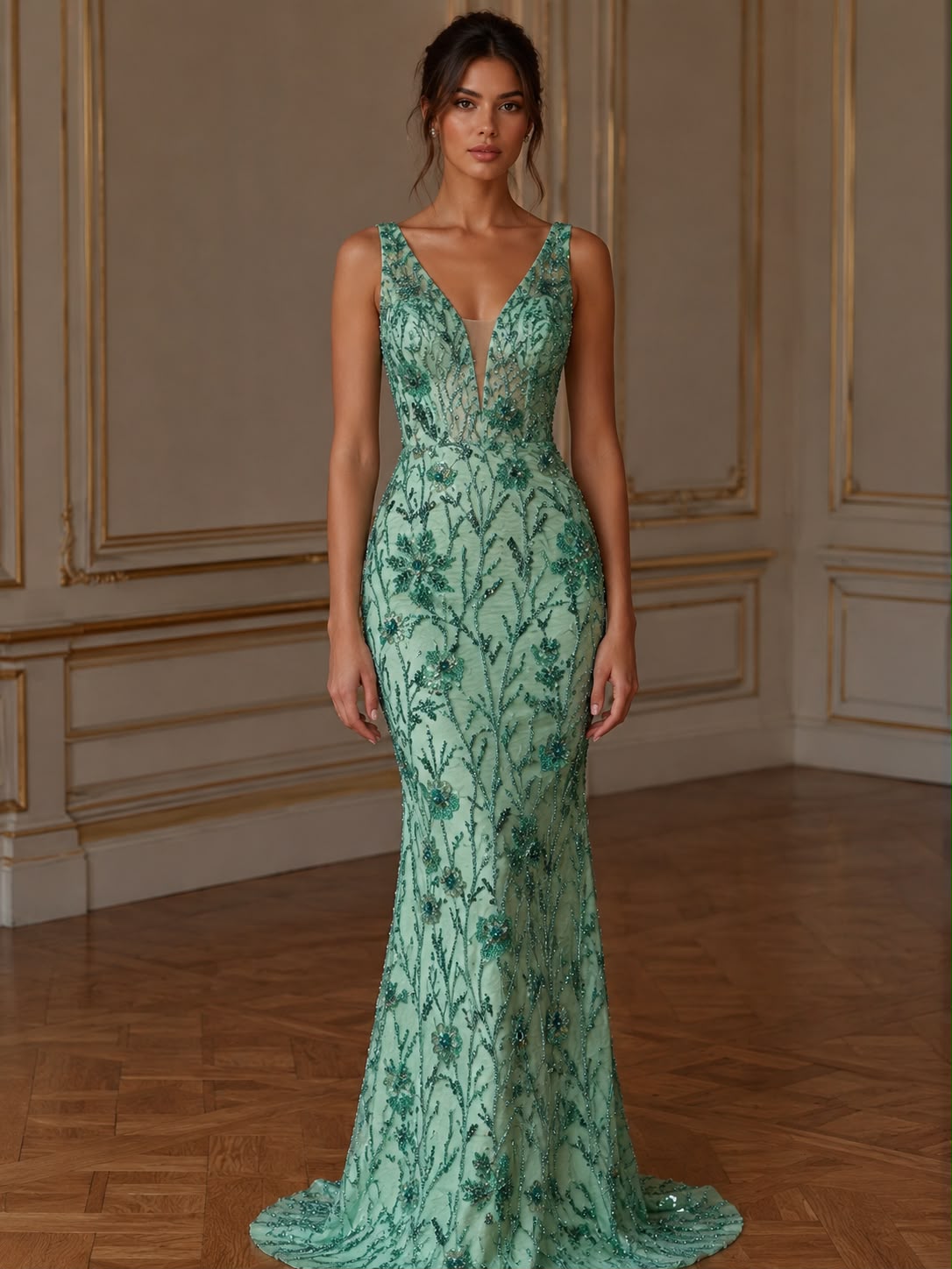Broderie premium 3D florale cu aplicații din mărgele și paiete J1 3447