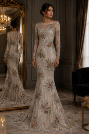 Broderie premium pe tul Model J1 3364, latime 140 cm, la metru cu cristale, margele si aplicatii florale 3D