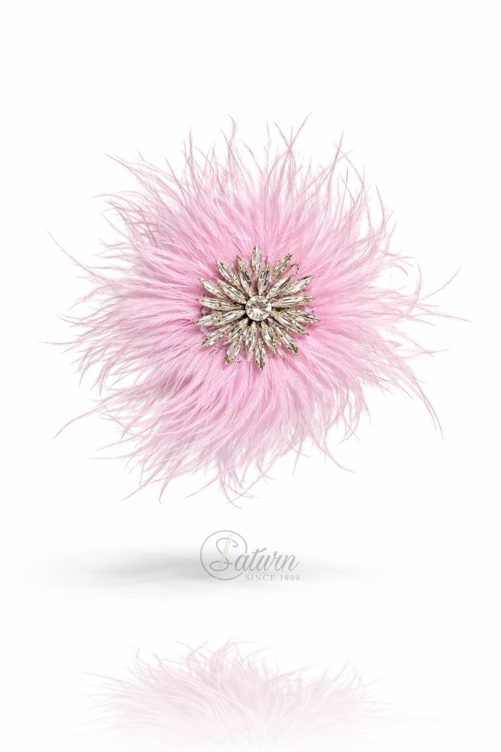 Brosa  Decorativa Din Pene De Strut  15cm – Accesorii Elegante Pentru Tinute Speciale mercerie saturn sroz