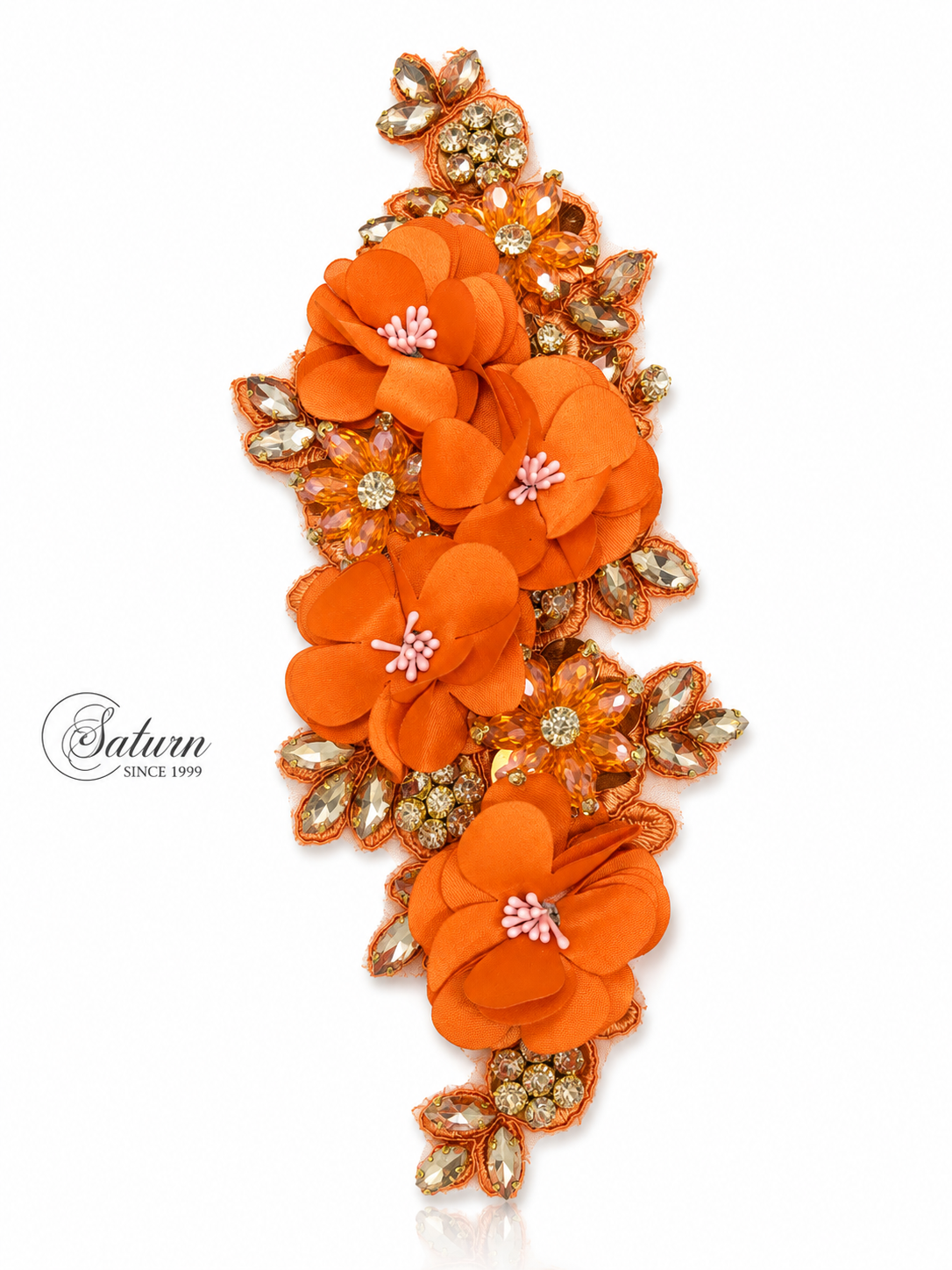 Aplicatie florala 3D cu cristale, 25x9 cm M948– decor elegant pentru rochii si evenimente