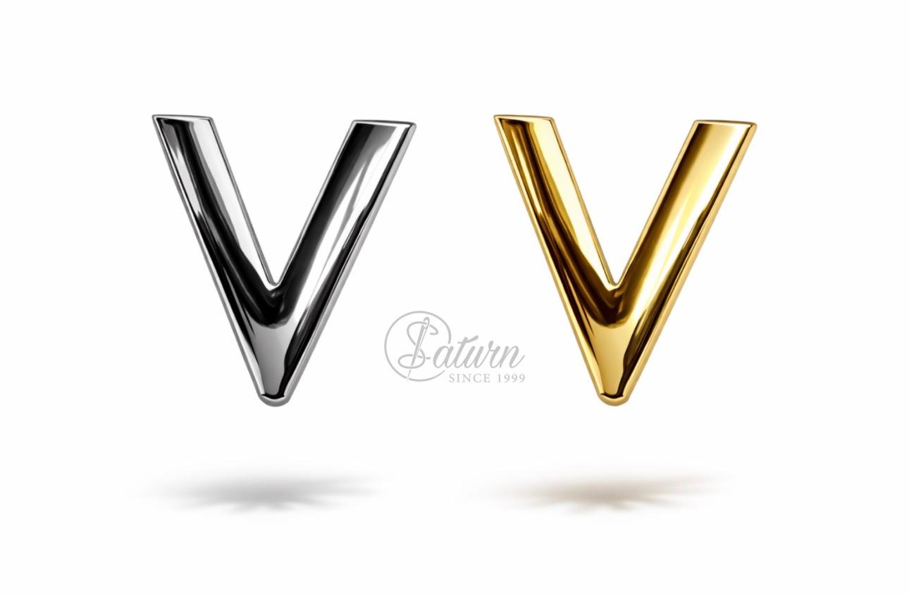 Catarama brosa litere V  accesoriu metalic auriu sau argintiu pentru haine