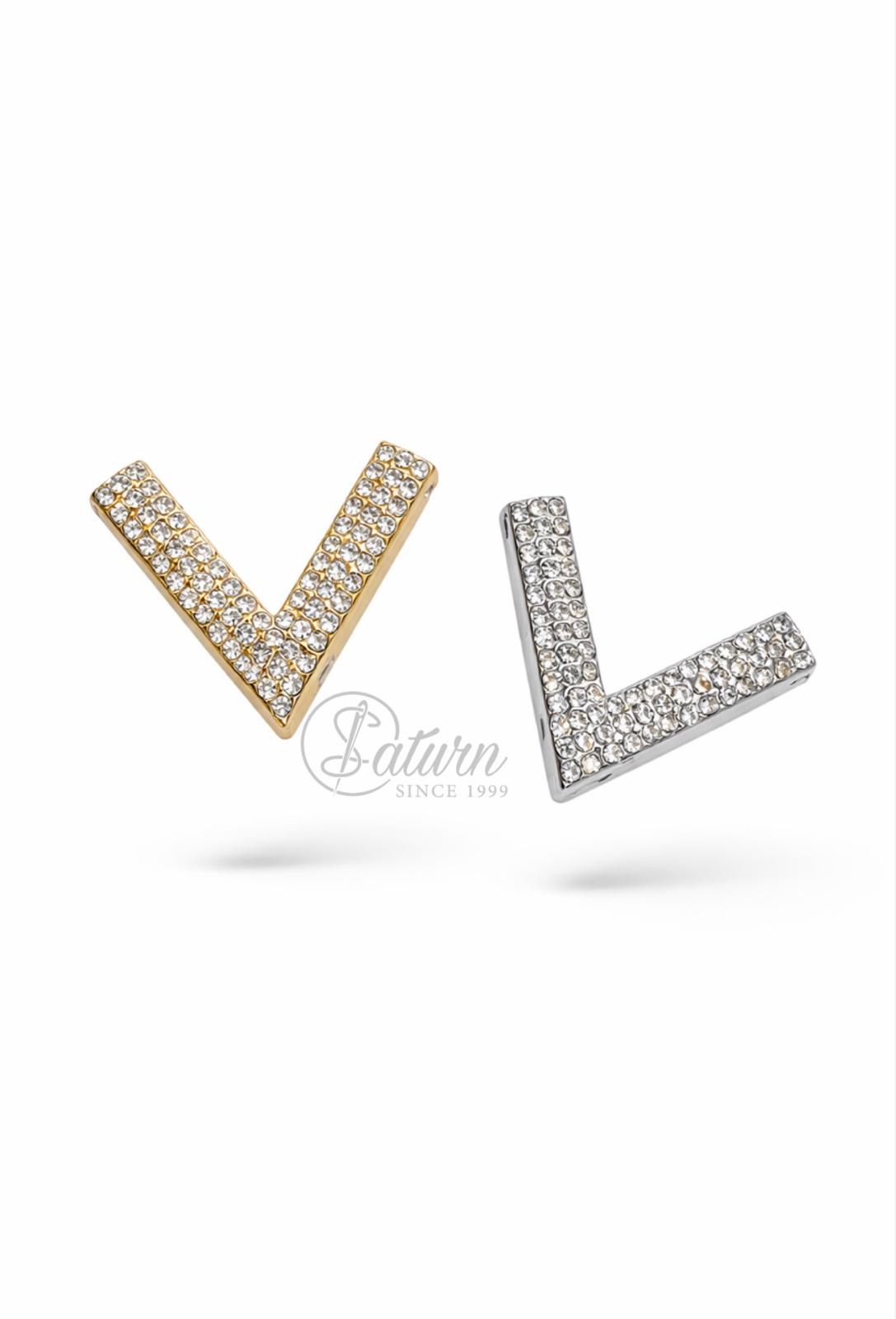 Catarama decorativa litera „v” 2,5 cm cu cristale – auriu sau argintiu, accesoriu elegant