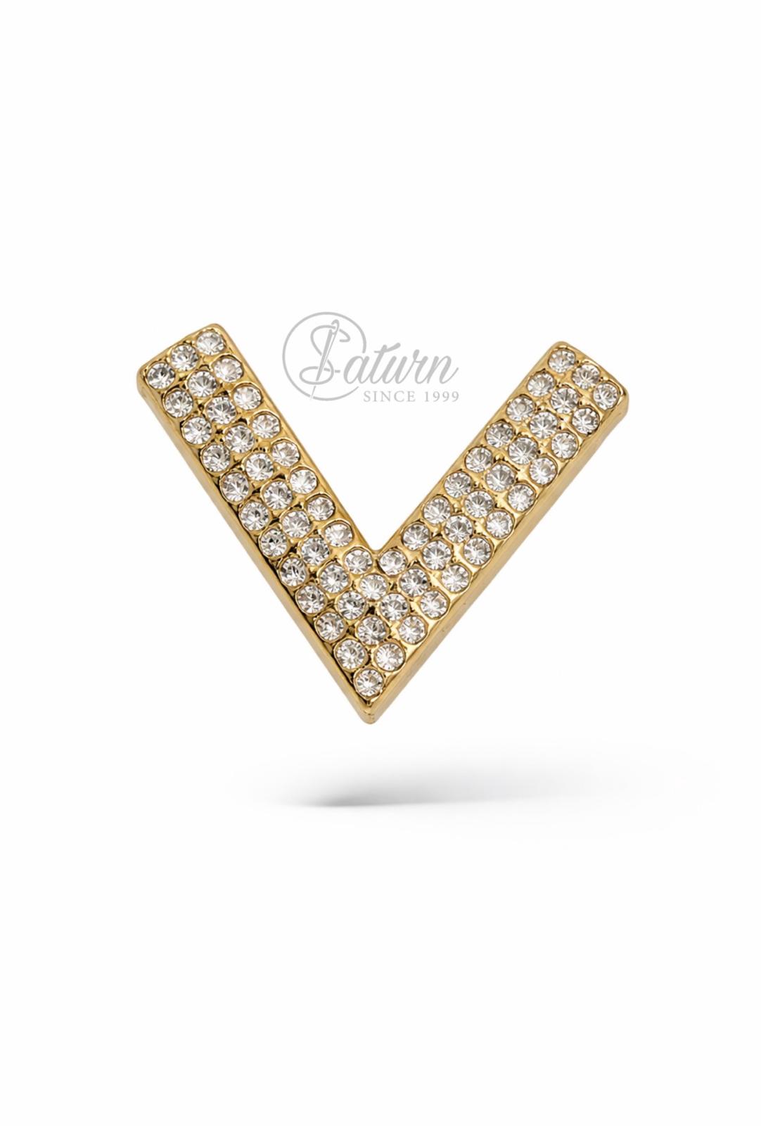 Catarama decorativa litera „v” 2,5 cm cu cristale – auriu sau argintiu, accesoriu elegant mercerie saturn 