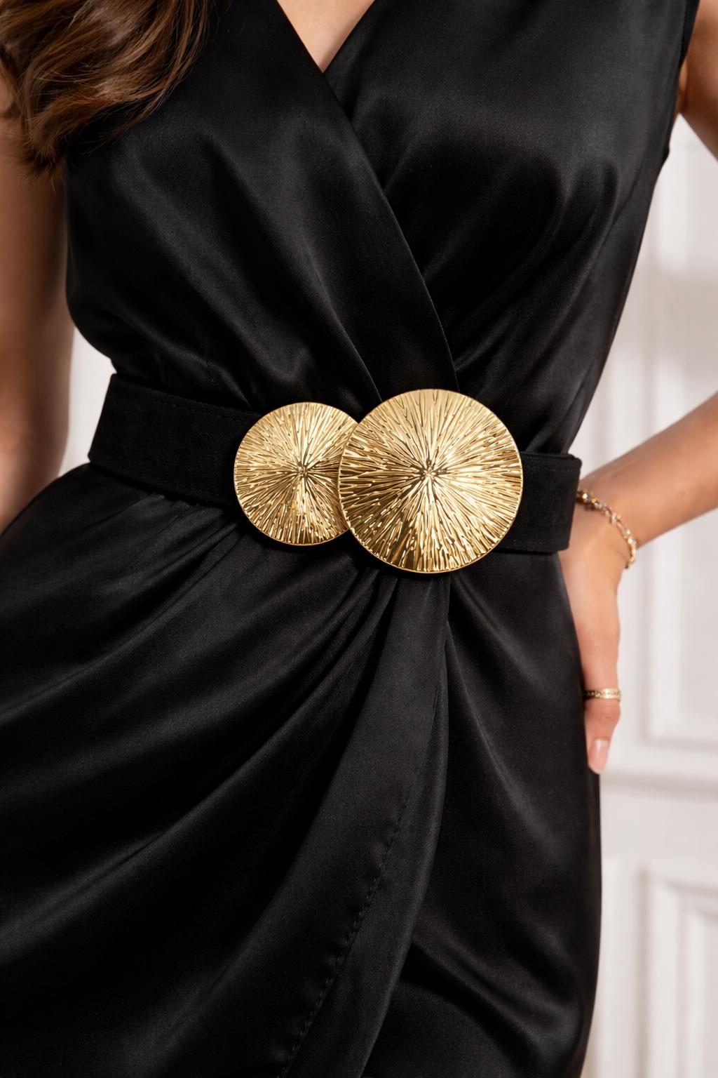 Catarama metalica aurie rotunda 9,5 cm model decorativ pentru curele, rochii si accesorii mercerie saturn 