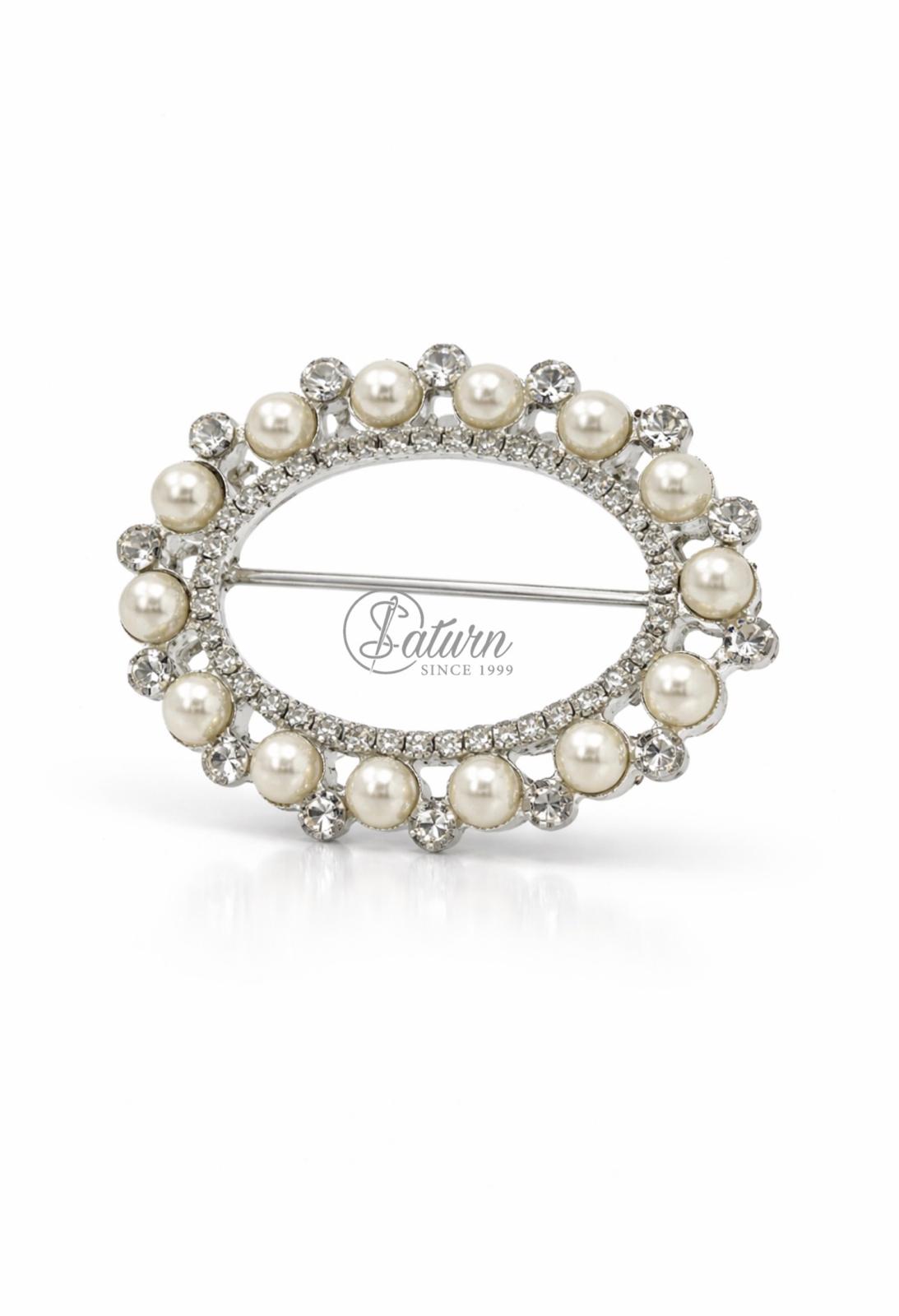 Catarama ovala cu perle și strasuri argintii, eleganta,7,5 × 6 cm mercerie saturn