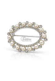 Catarama ovala cu perle și strasuri argintii, eleganta,7,5 × 6 cm mercerie saturn