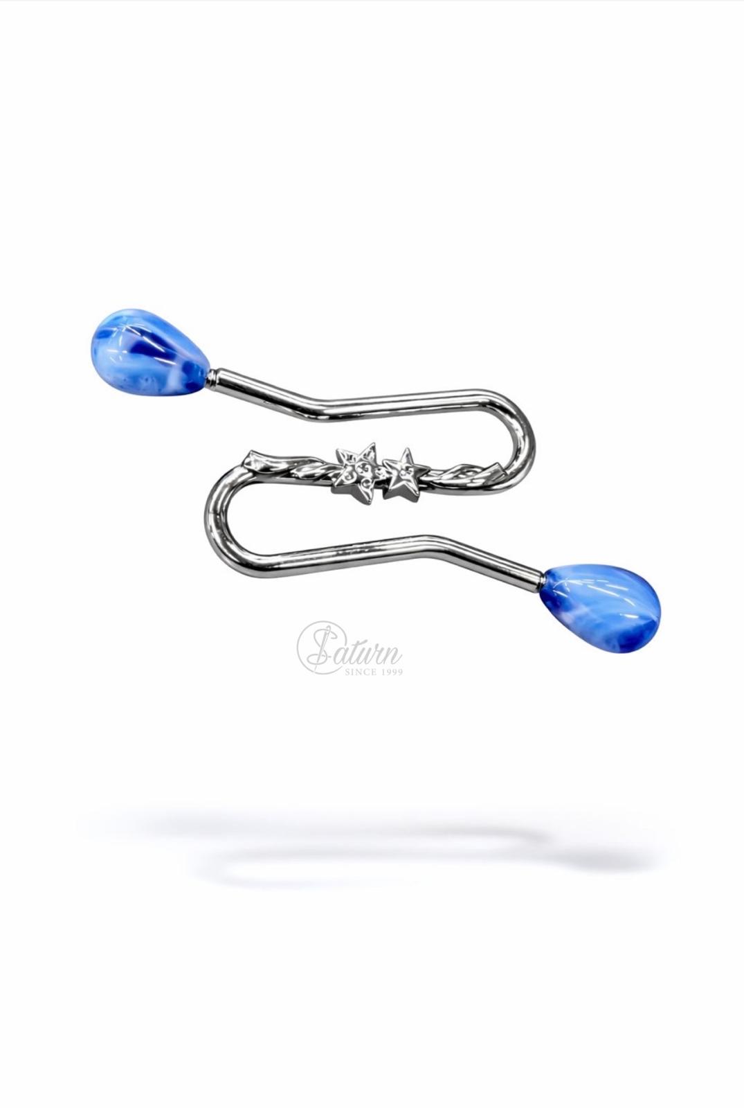 Clips metalic decorativ pentru rochii si bluze – Accesoriu cu pietre albastre si detalii stelute MERCERIE SATURN 