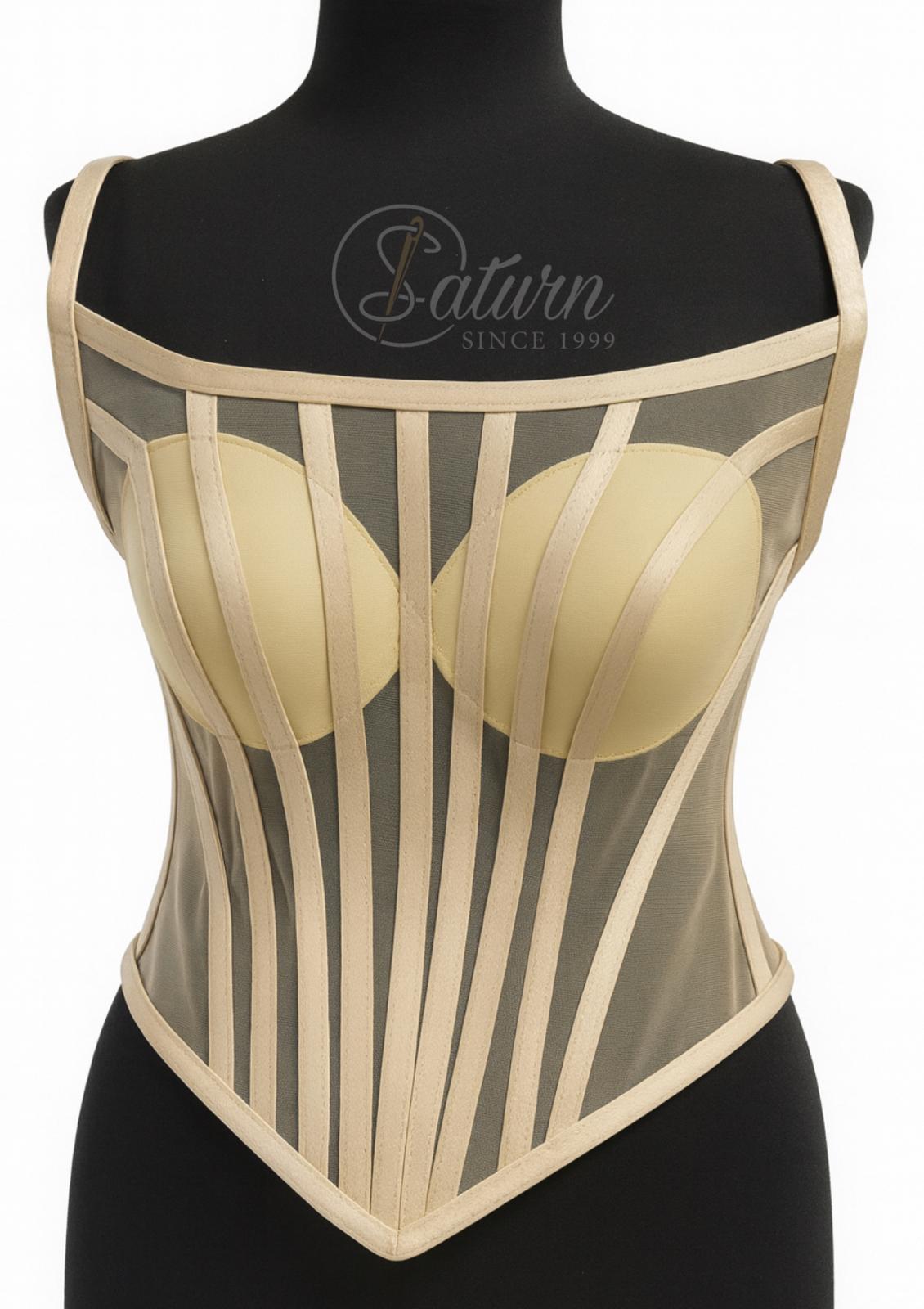 Corset bej Din Satin Si Tulle Cu Forma V. M3 mercerie saturn 