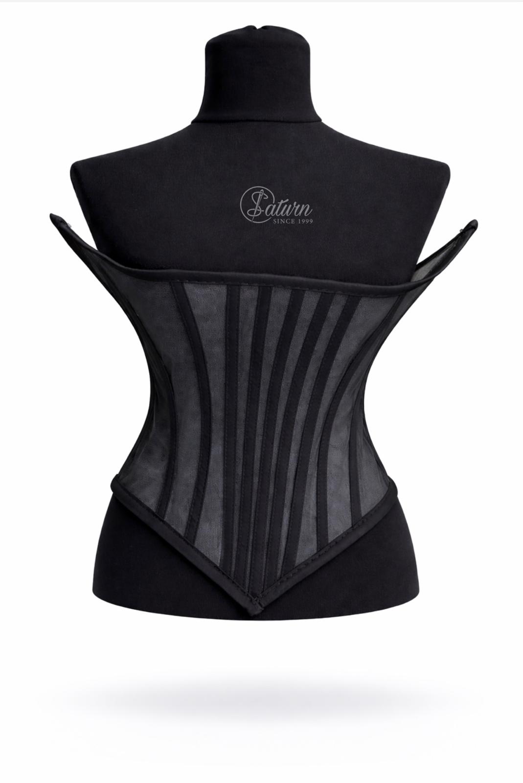 Corset Transparent din Tull cu Balene Aplicate – M18 Elegant Negru Mercerie saturn 
