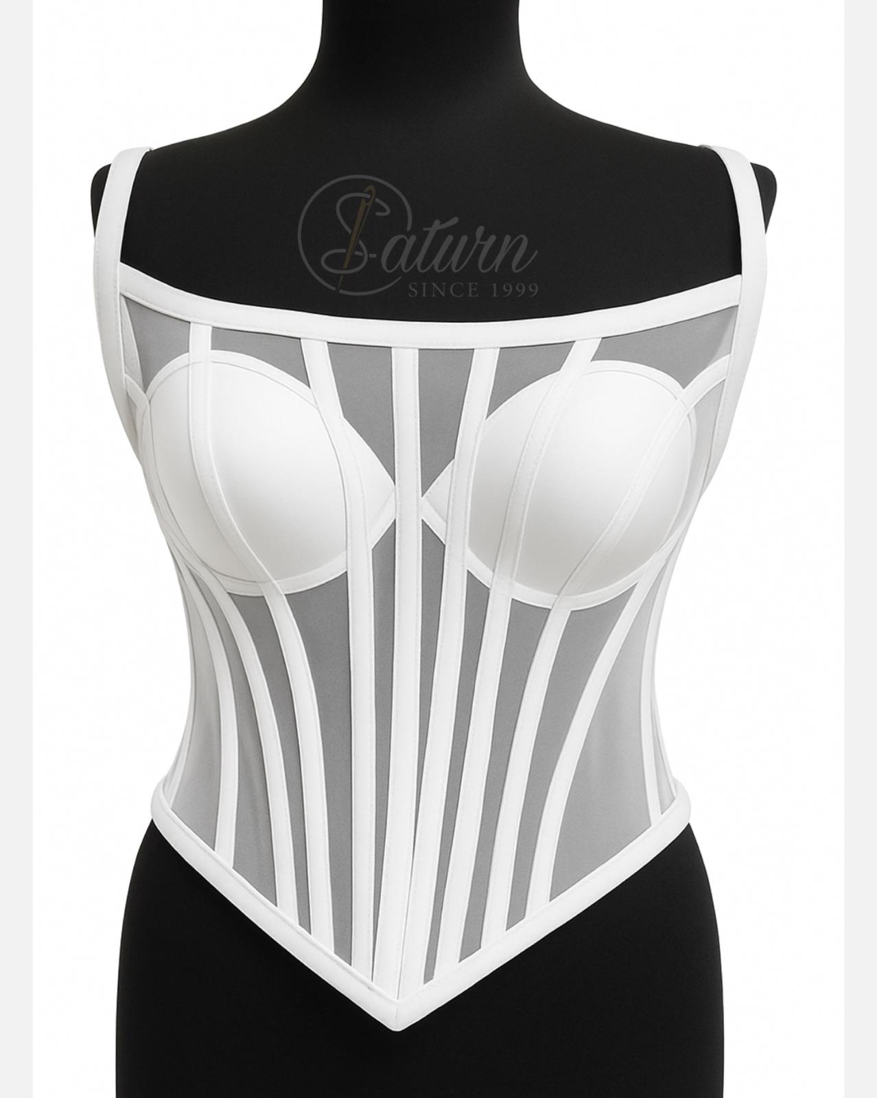 Corset alb  Din Satin Si Tulle Cu Forma V. M3 mercerie saturn 