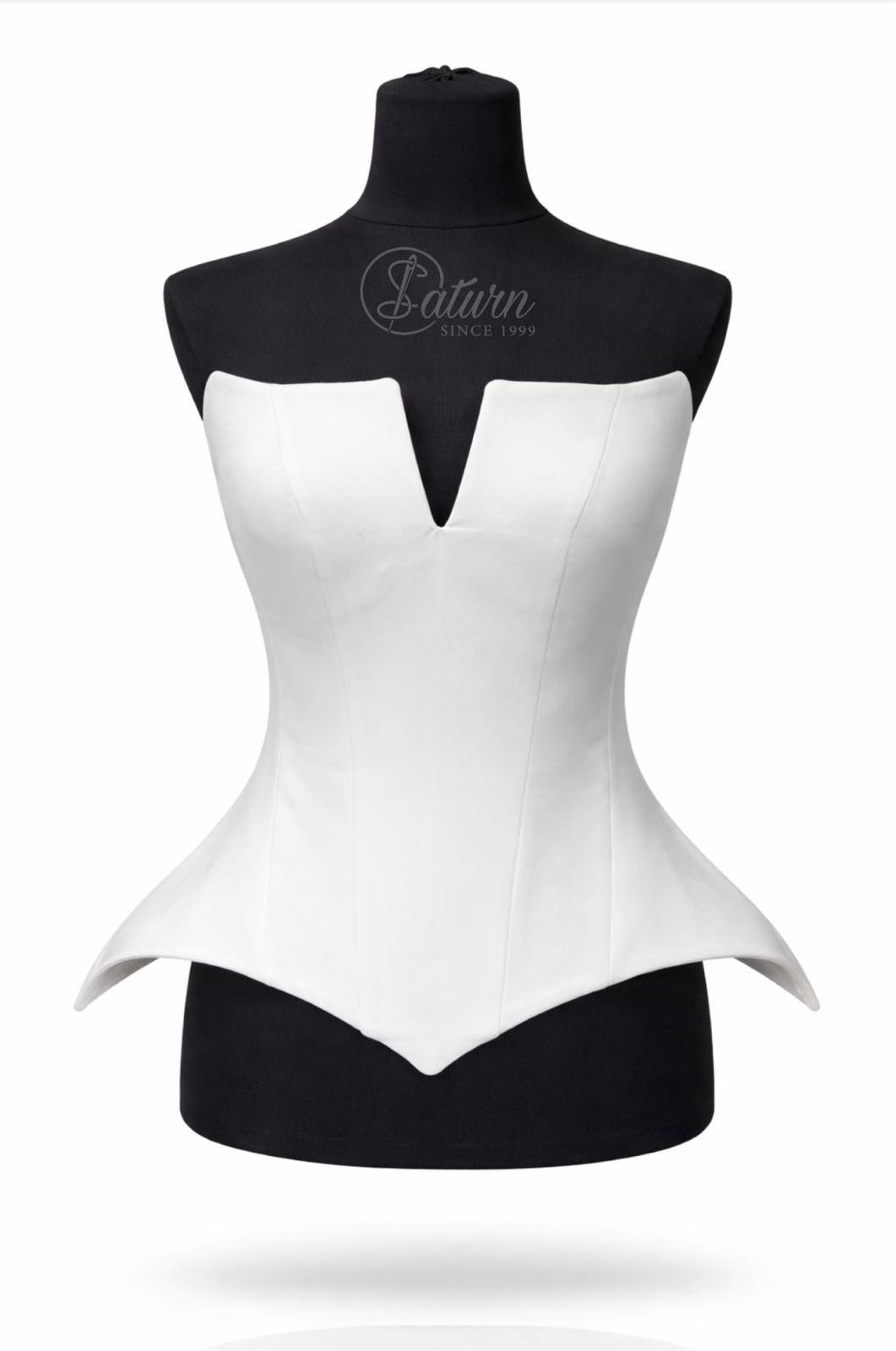 Corset dama M14 din tafta eleganta cu decolteu in V – alb mercerie saturn 