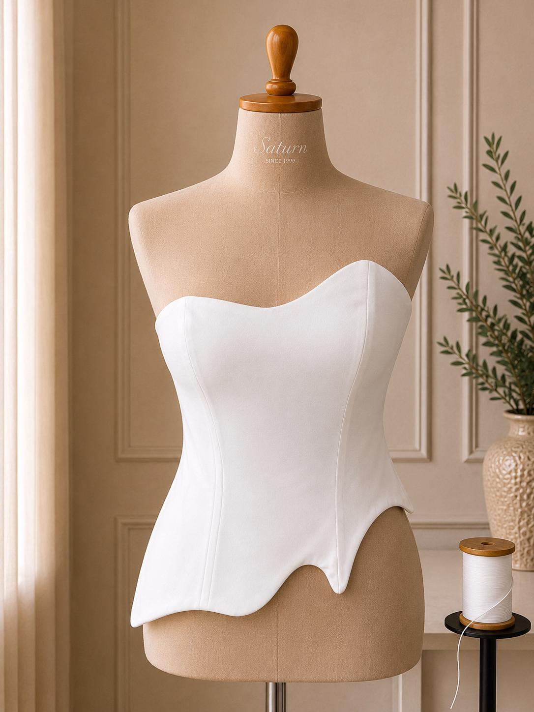 Corset dama alb cu decolteu sweetheart si croiala asimetrica M38