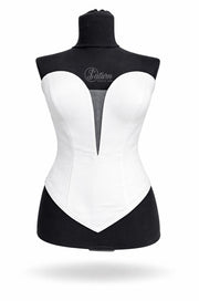 Corset dama din tafta elegant, tip sweetheart  M16 cu decolteu adanc in V alb mercerie saturn 