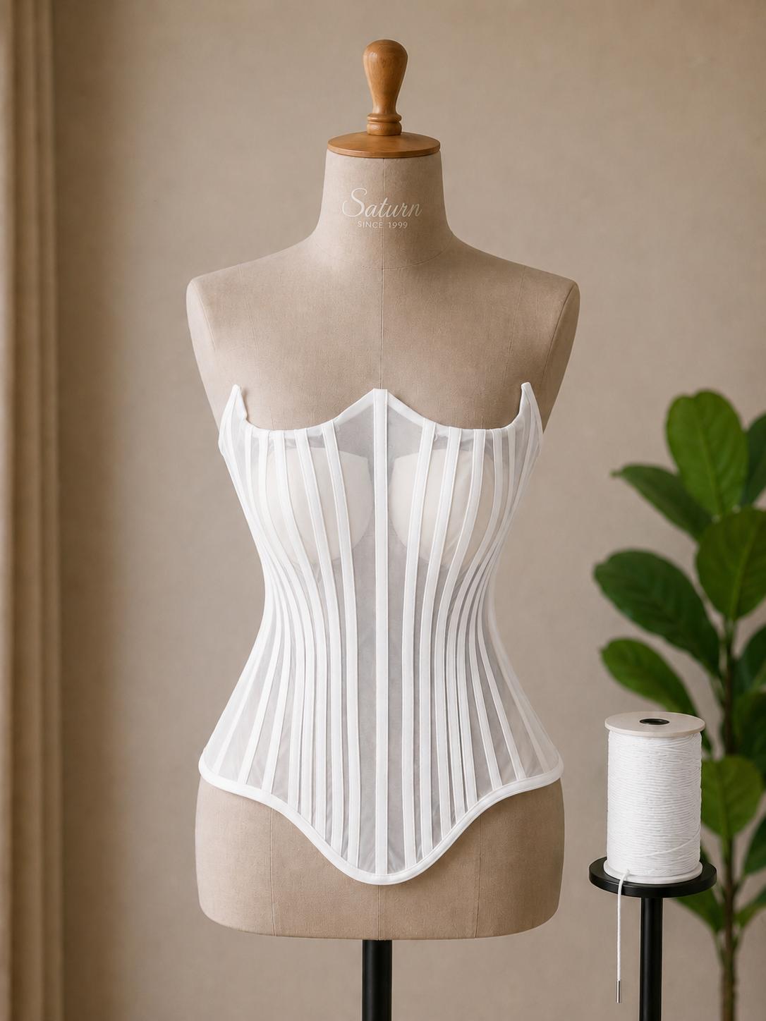 Corset dama transparent cu balene si snur reglabil – negru elegant
