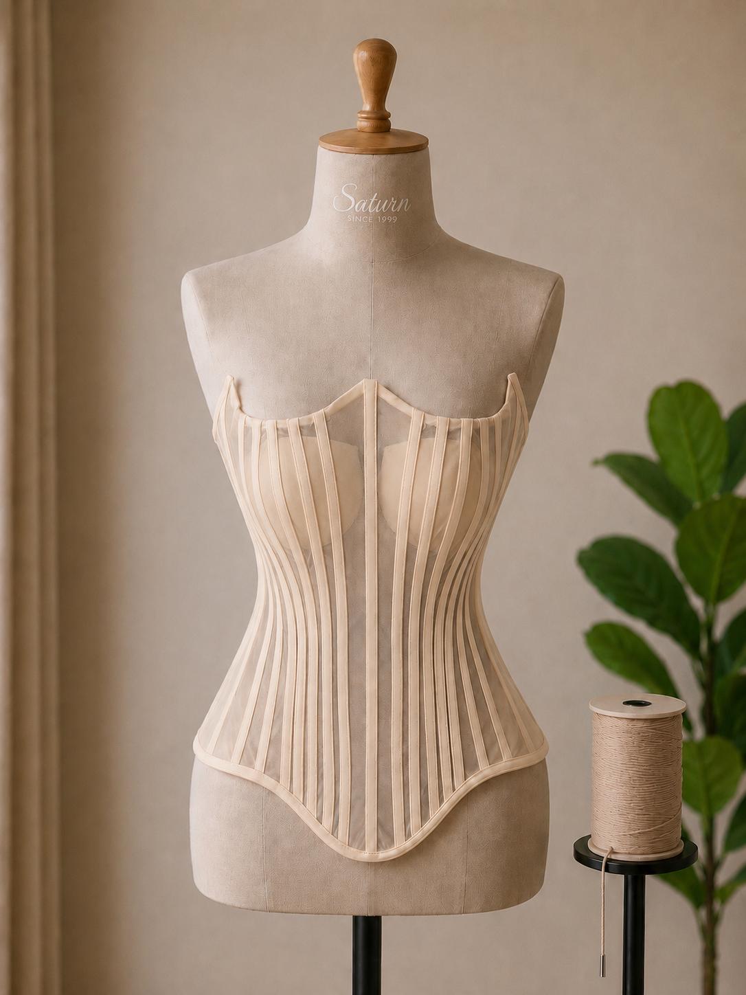 Corset dama transparent cu balene si snur reglabil – negru elegant