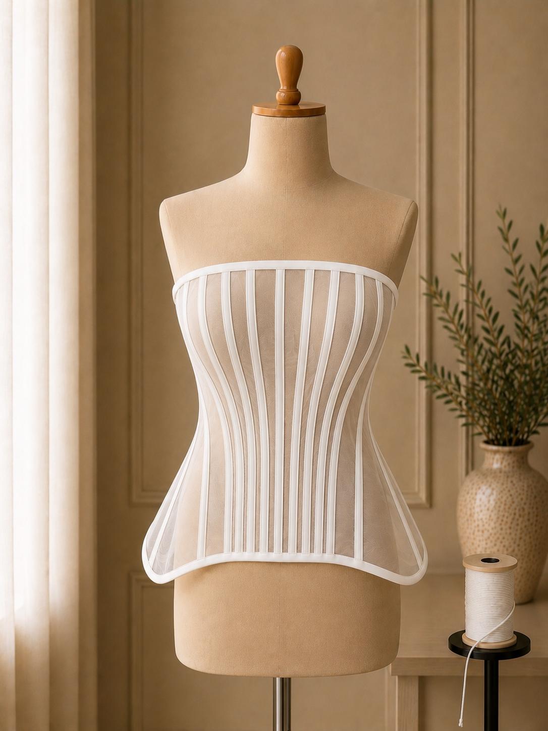 Corset din tul fin cu balene structurate M39
