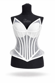 Corset din tulle transparent cu balene si cupe structurate – M15 elegant modelator alb mercerie saturn 
