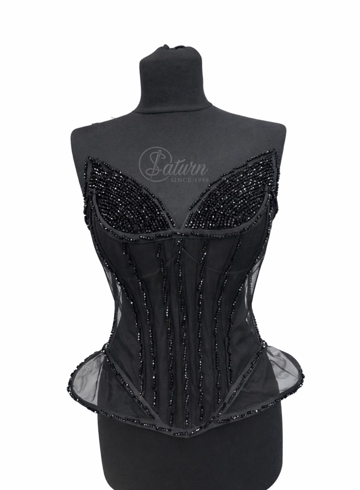 Corset modelator  din tull cu pietre negre – Model M12 mercerie saturn 