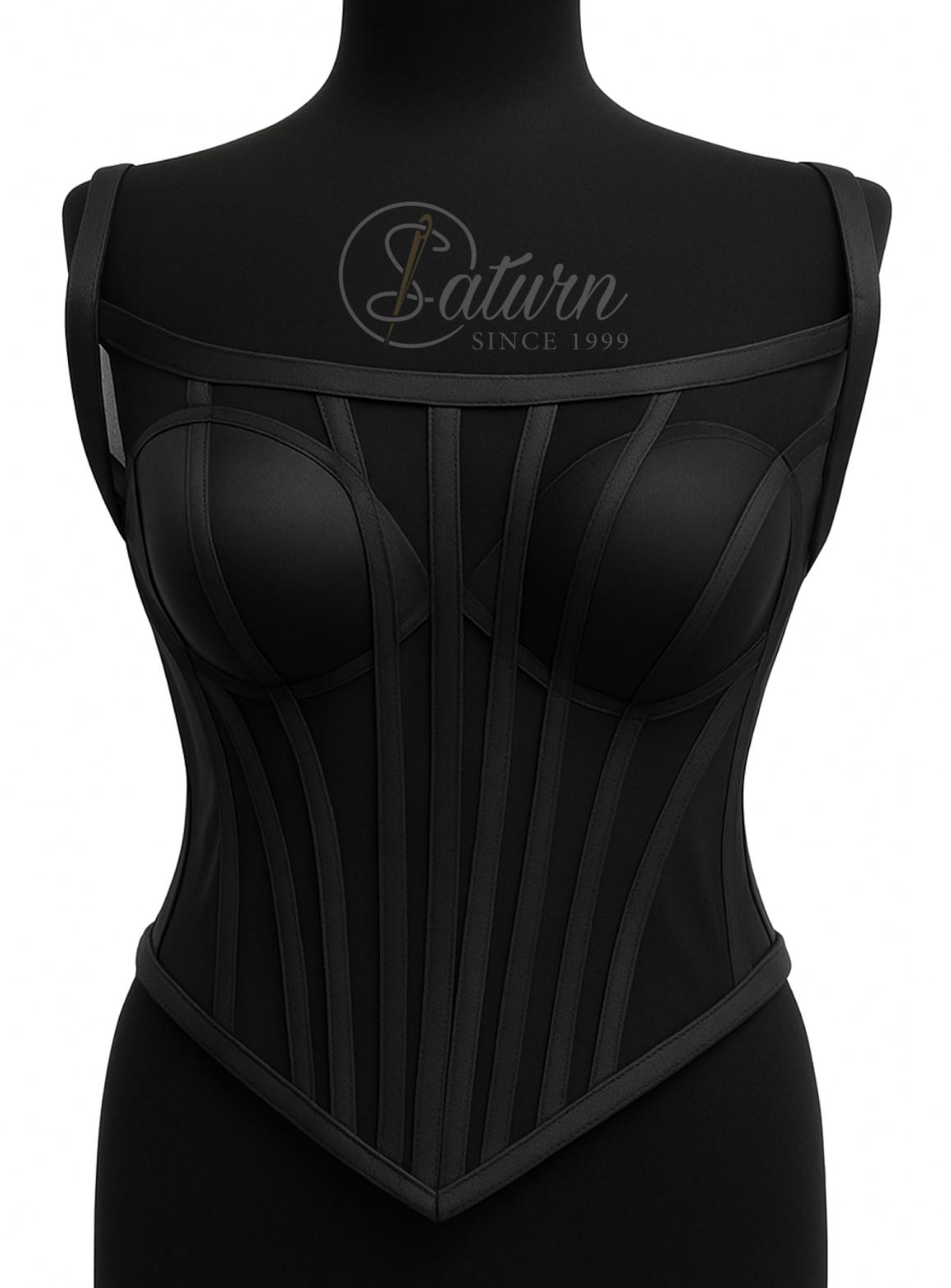 Corset Din Satin Si Tulle Cu Forma V. M3 negru mercerie saturn 