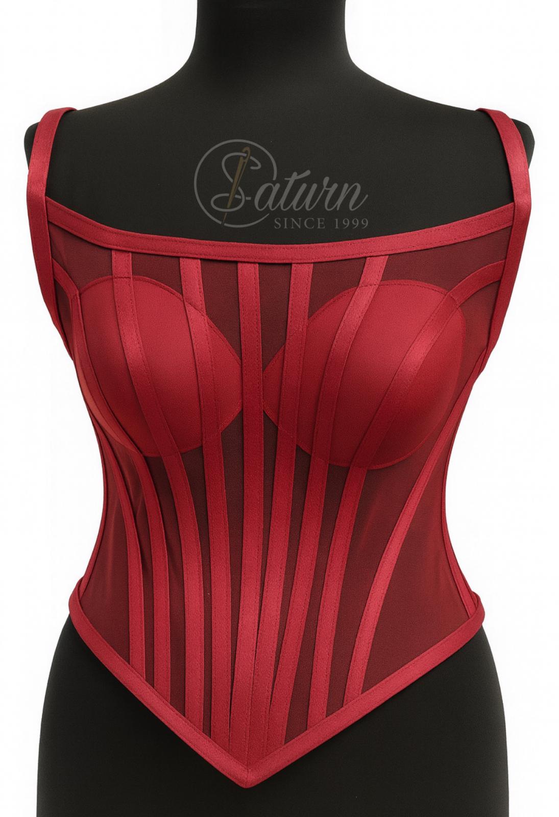 Corset rosu Din Satin Si Tulle Cu Forma V. M3 mercerie saturn 