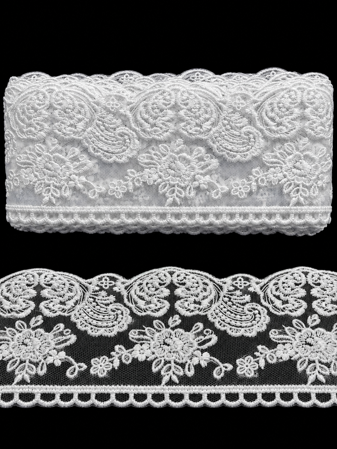 Dantelă brodată cu model floral și ornamental, 8 cm – Model #0205 , 10 yard (9,14 metri\Rola