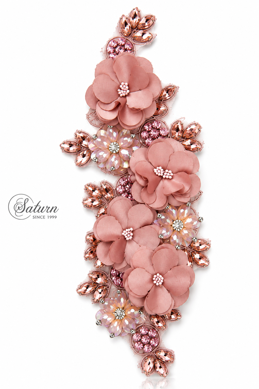 Aplicatie florala 3D cu cristale, 25x9 cm M948– decor elegant pentru rochii si evenimente