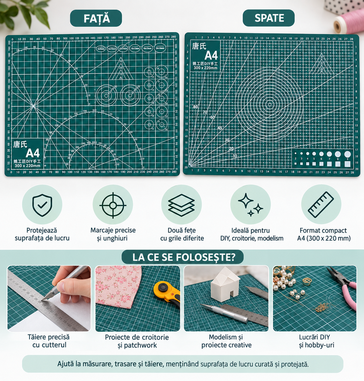 Plansa de taiere pentru croitorie si proiecte DIY – Diverse dimensiuni A4, A3, A2, A1