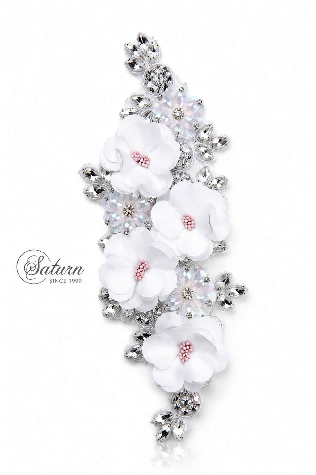 Aplicatie florala 3D cu cristale, 25x9 cm M948– decor elegant pentru rochii si evenimente