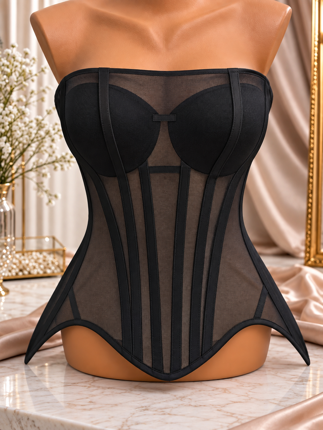 Corset Din Tulle Cu Balene Si Cupe M53