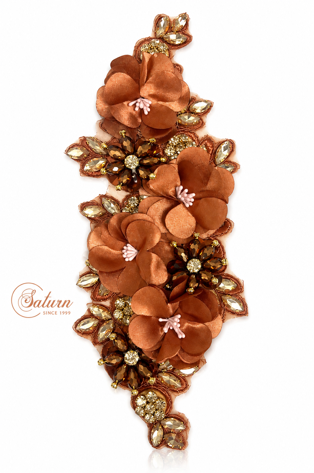 Aplicatie florala 3D cu cristale, 25x9 cm M948– decor elegant pentru rochii si evenimente