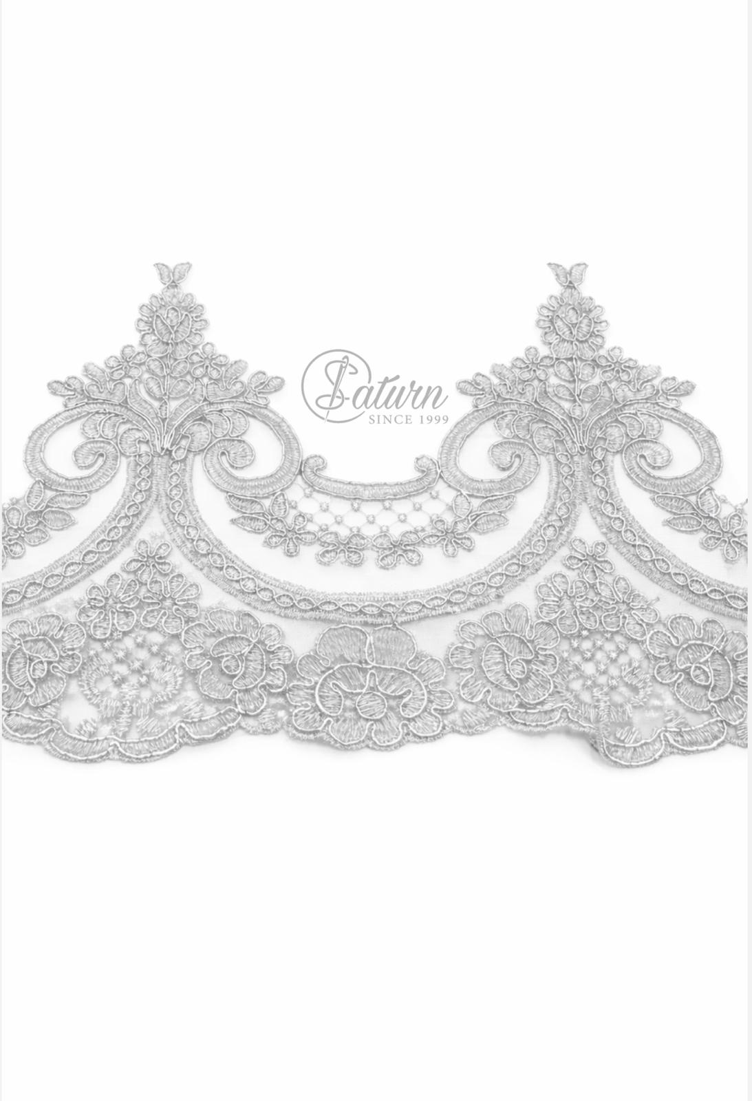 Dantela Brodata Argintie – latime 20 cm, Ideală pentru perdele sau  aplicații vestimentare/la metru mercerie saturn dantela brodata 