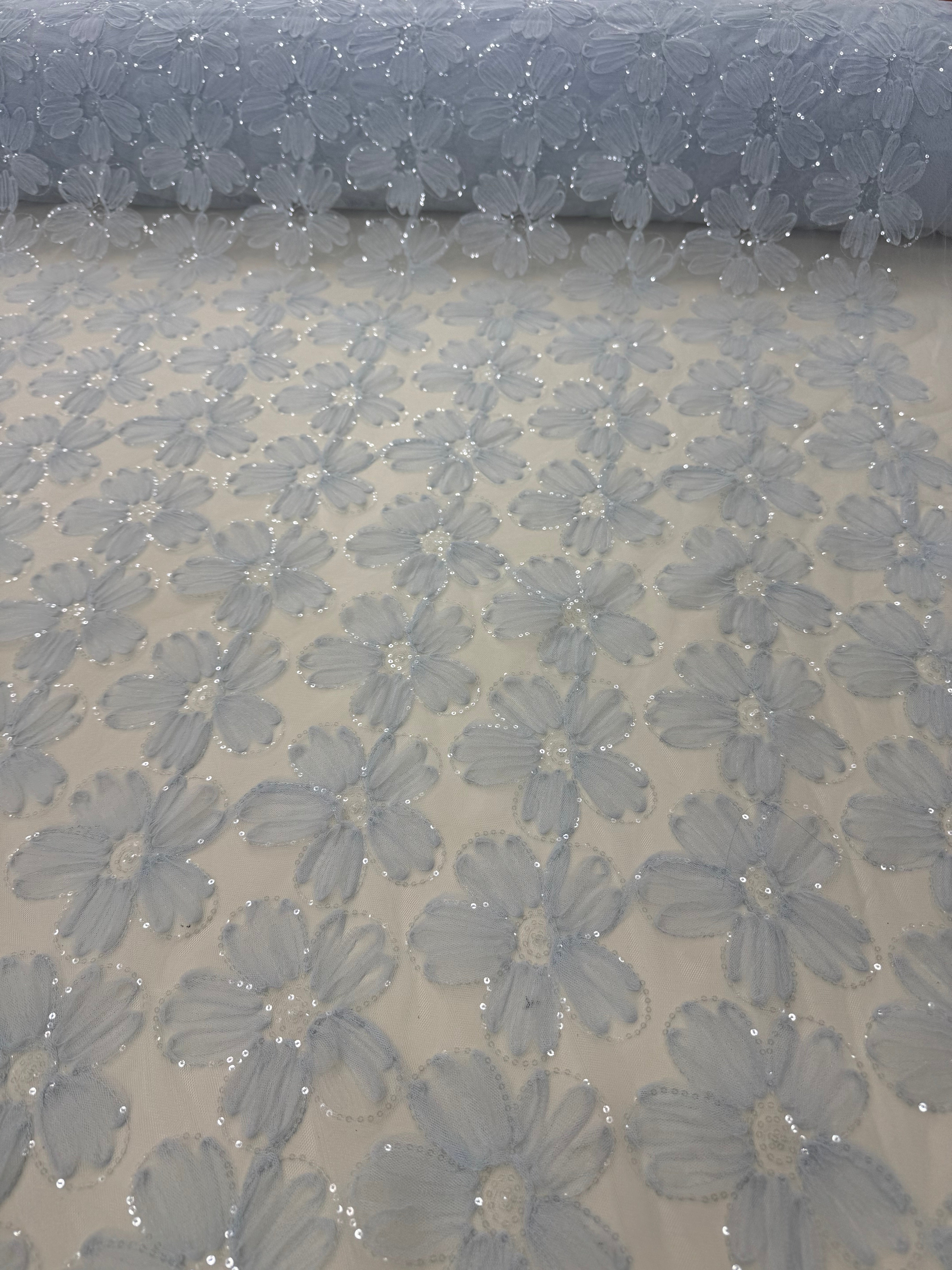 Tul cu Flori 3D si Paiete Decorative 150m latime/La metru M2
