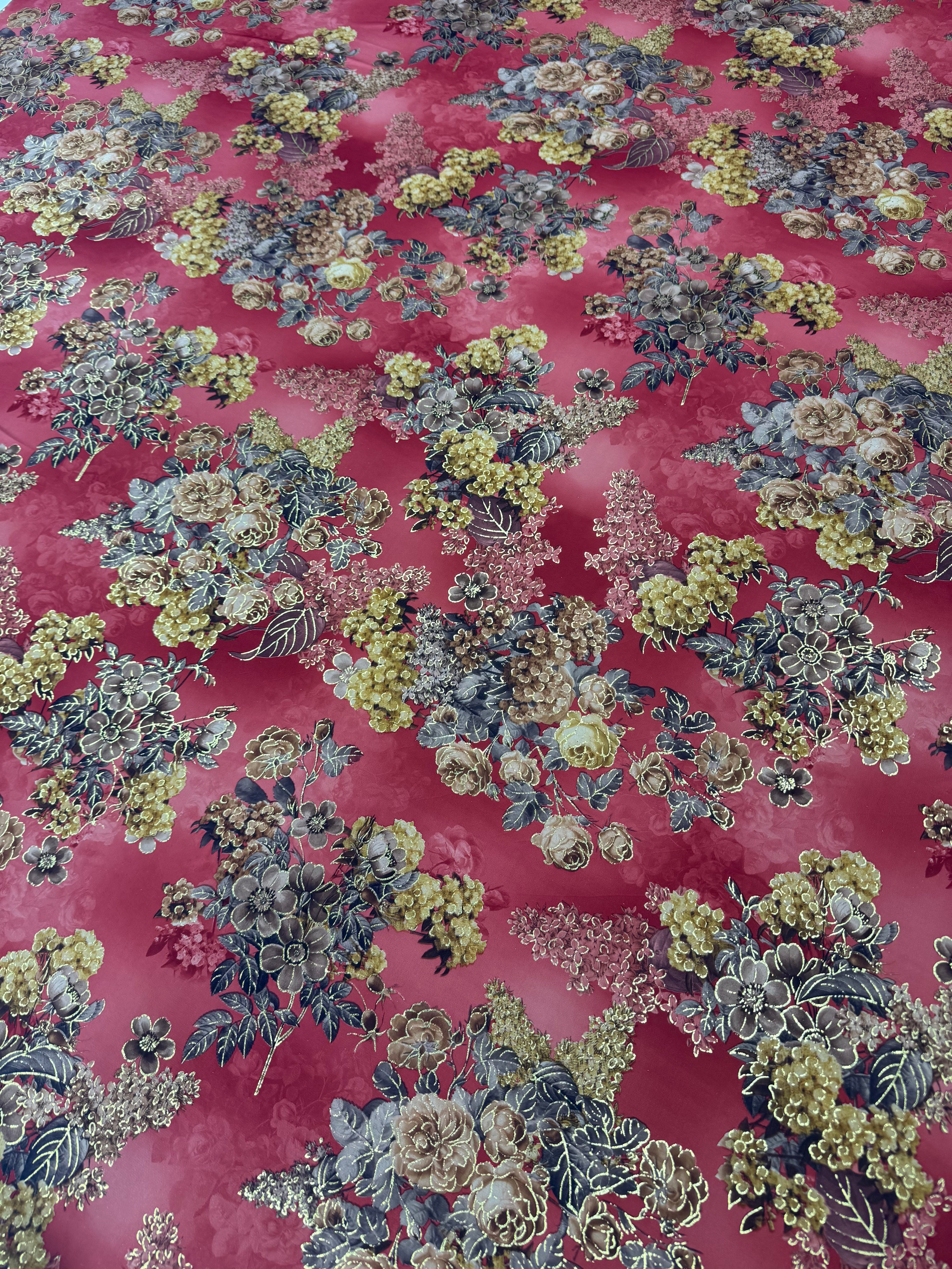 Lycra Elastica Imprimata Floral Bordo/ M2 – Latime 140 cm, la Metru