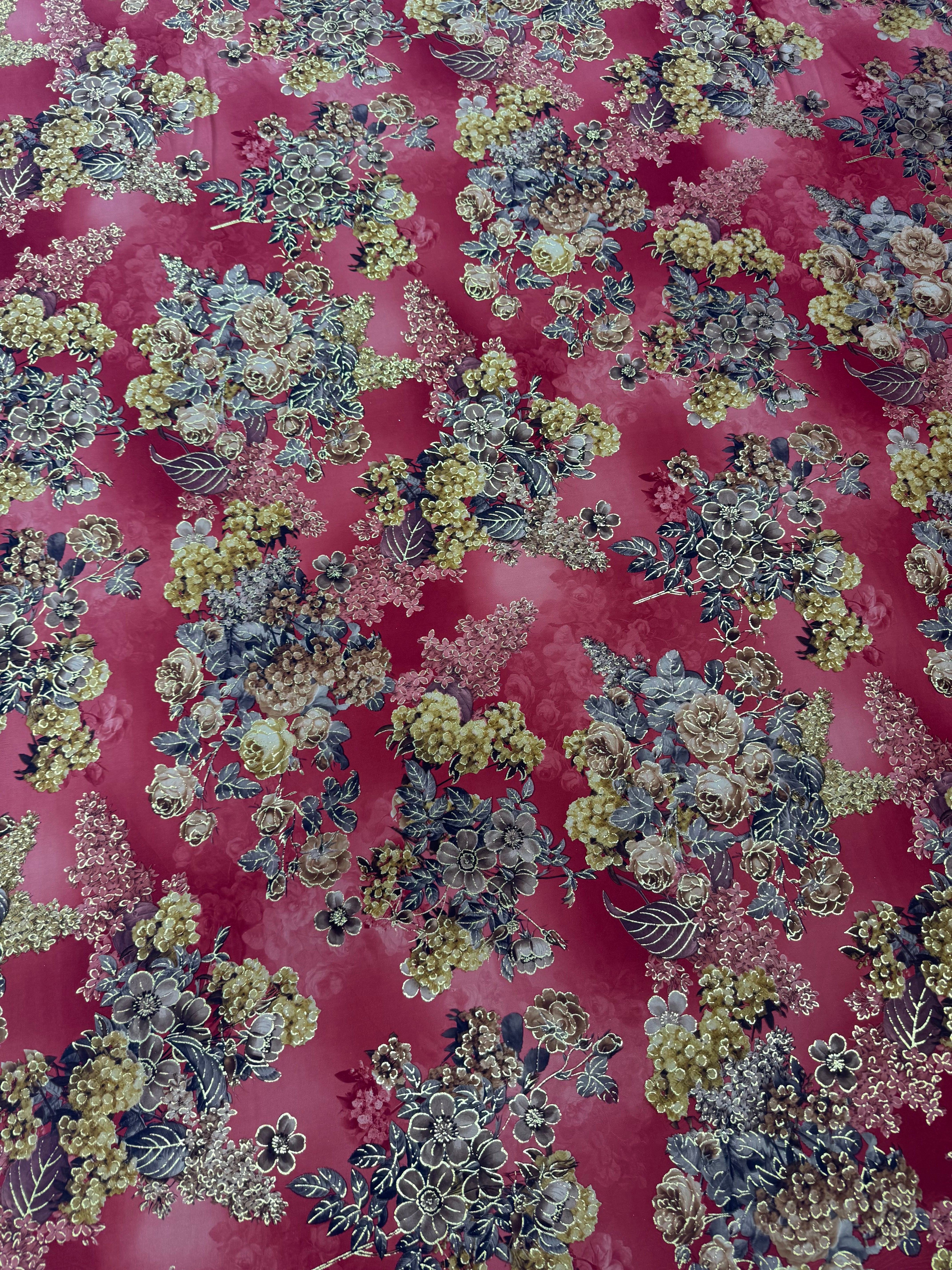 Lycra Elastica Imprimata Floral Bordo/ M2 – Latime 140 cm, la Metru