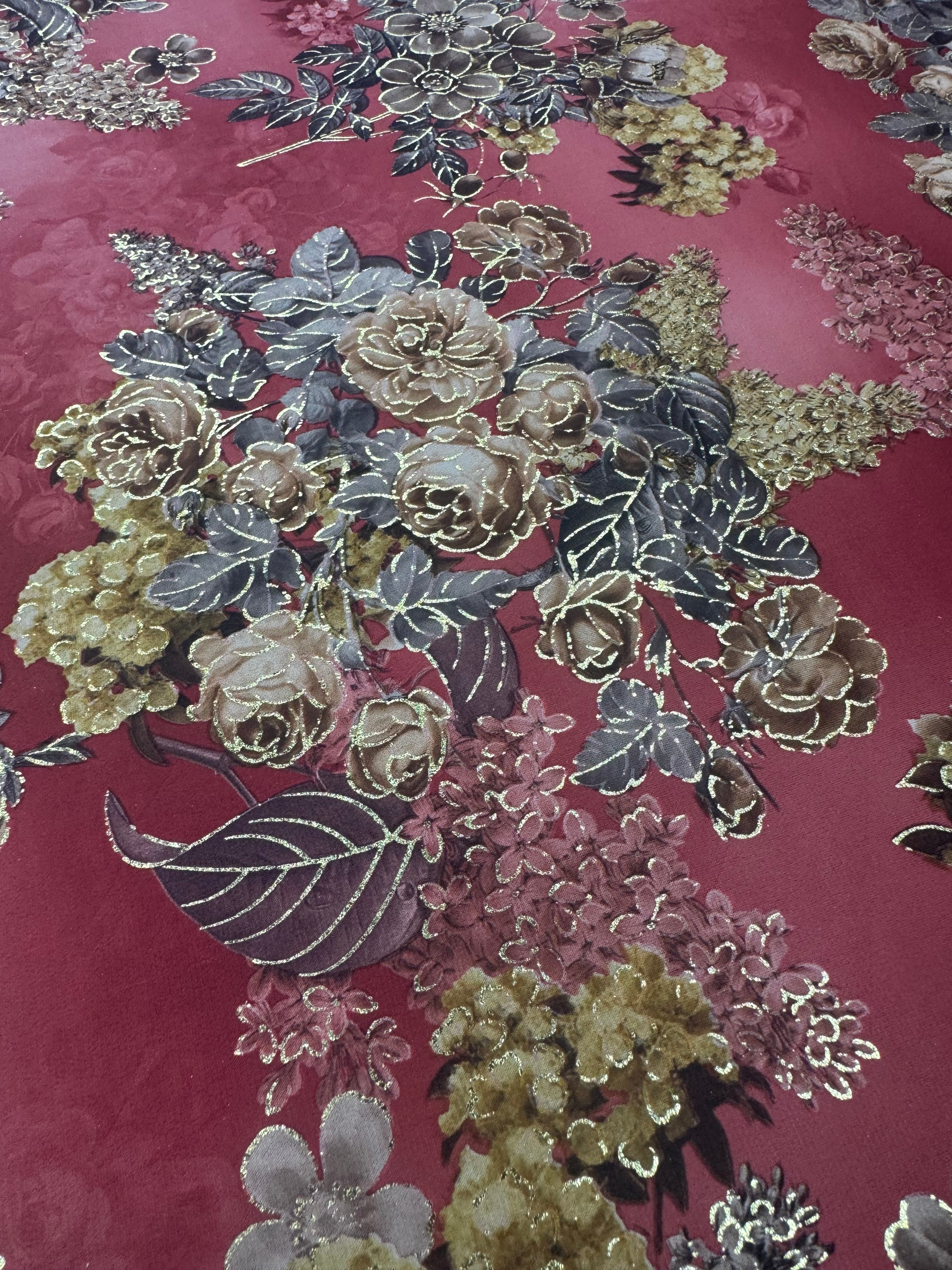 Lycra Elastica Imprimata Floral Bordo/ M2 – Latime 140 cm, la Metru