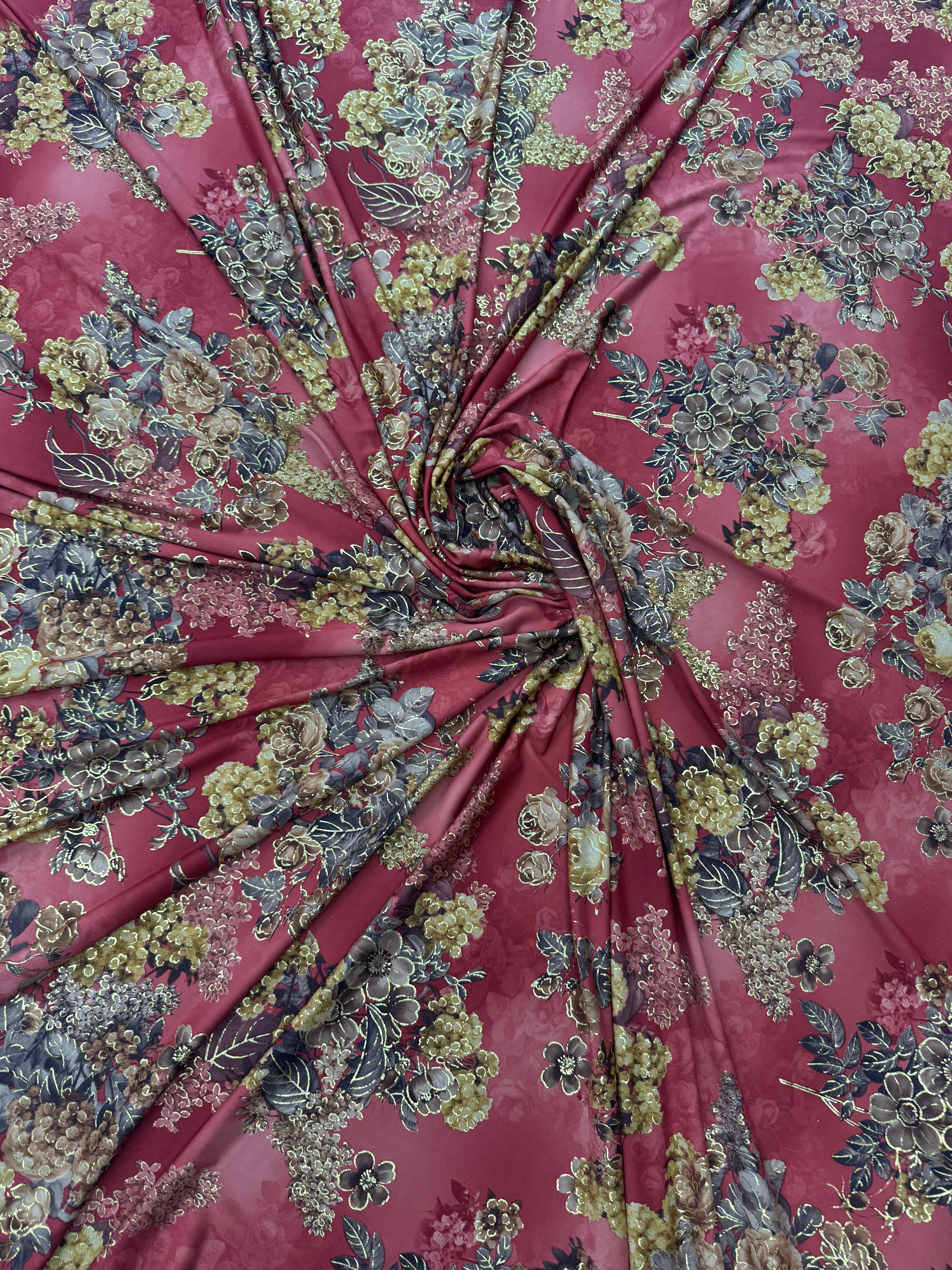 Lycra Elastica Imprimata Floral Bordo/ M2 – Latime 140 cm, la Metru