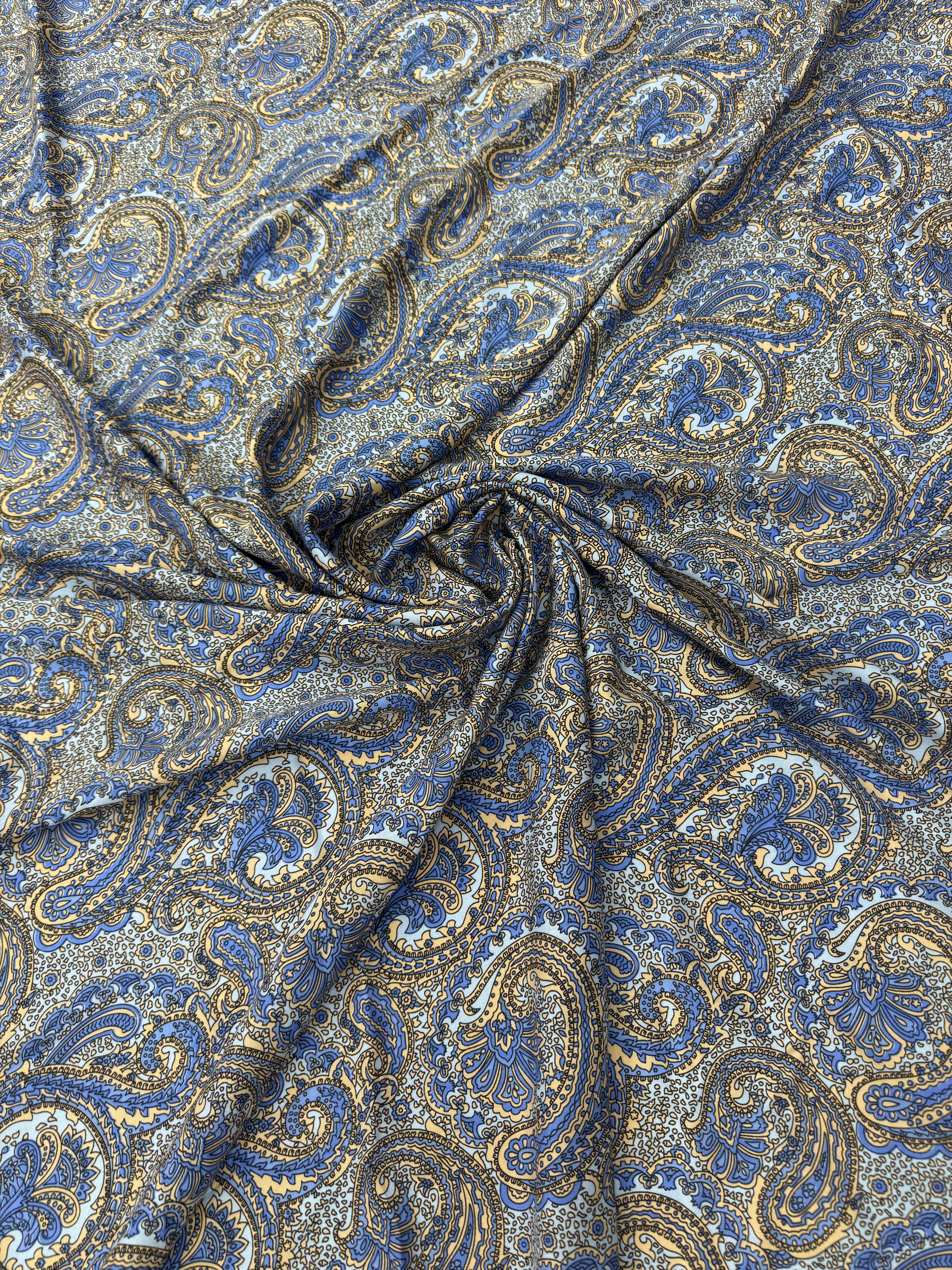 Material Vascoza Premium cu Imprimeu Paisley Albastru