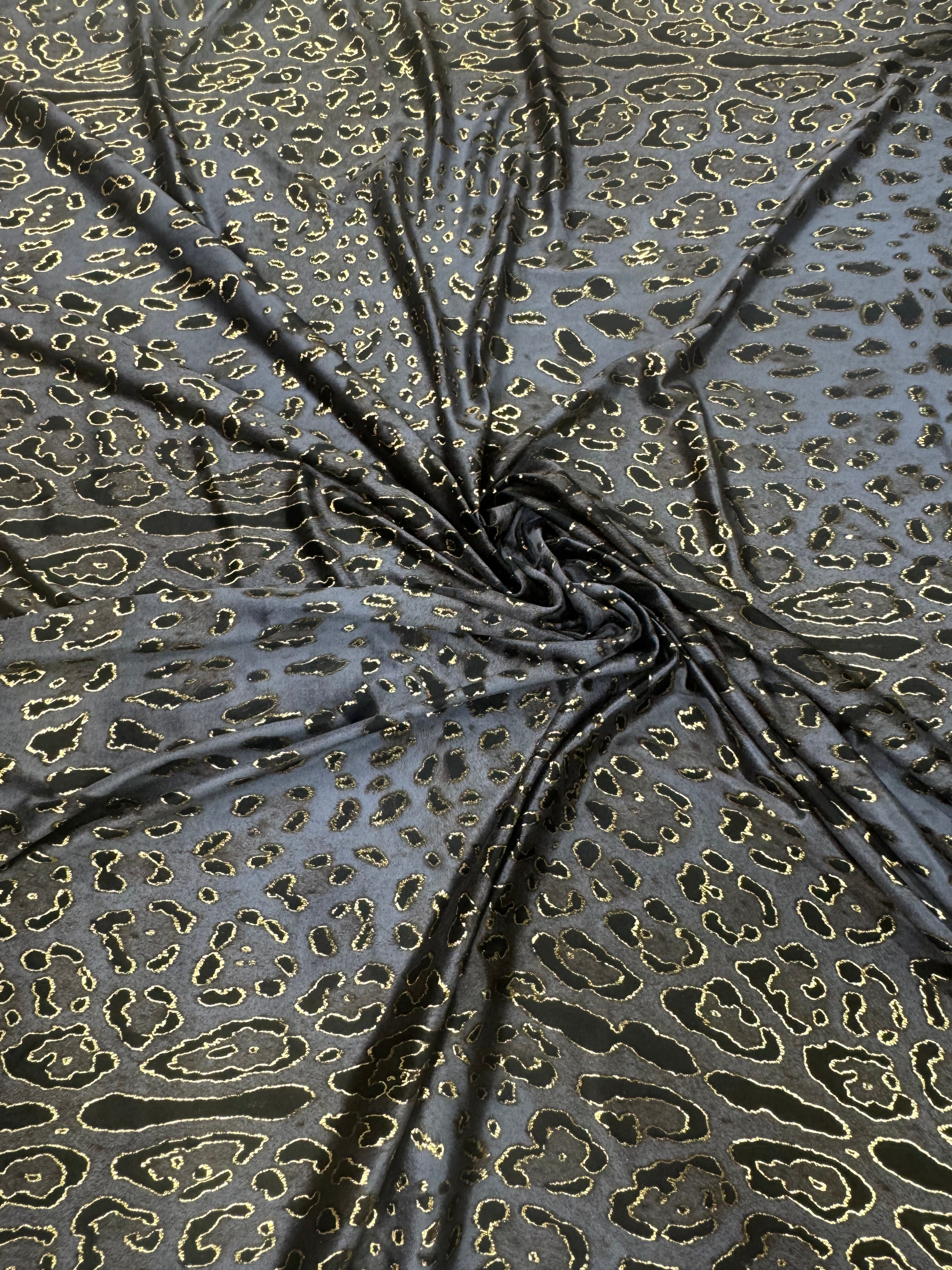 Catifea Elastica Animal Print Albastru cu Fir Auriu – Material Premium 140 cm, Vânzare la Metru