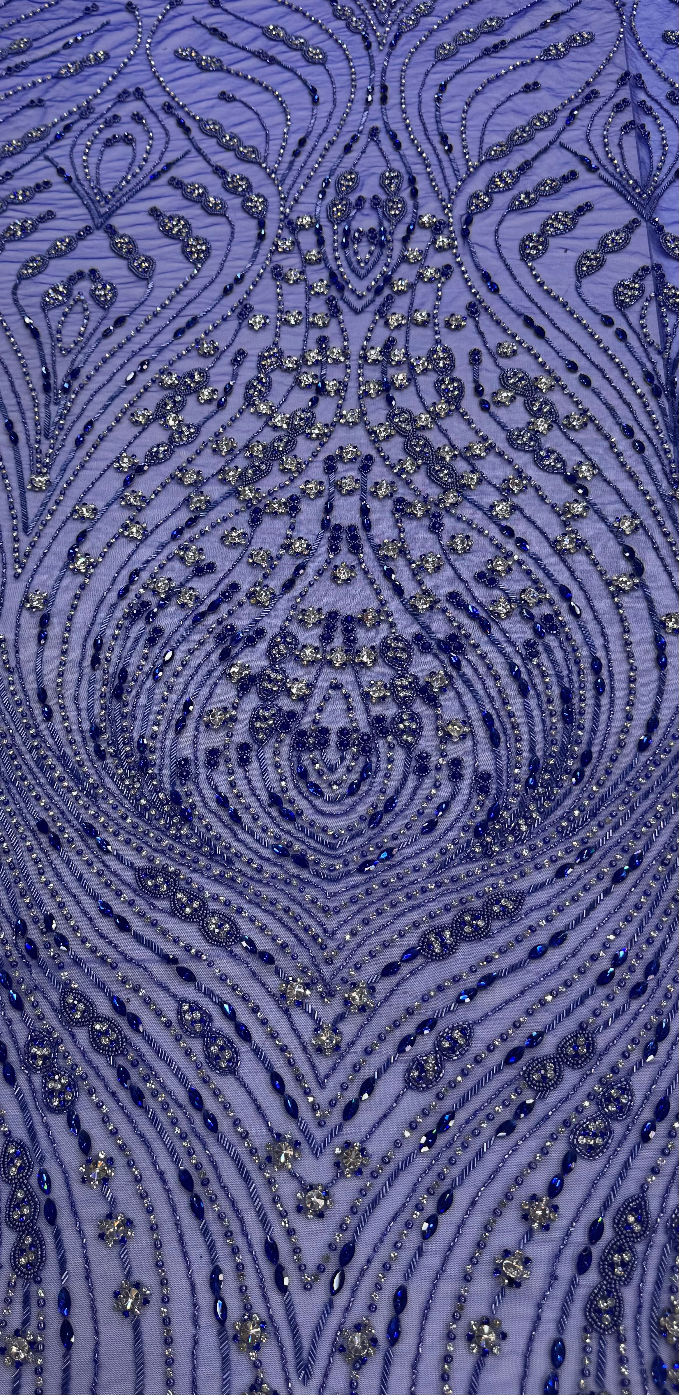 Broderie cu margele si paiete pe tul – Royal Blue, Model SJT1372 ,140 cm/la metru