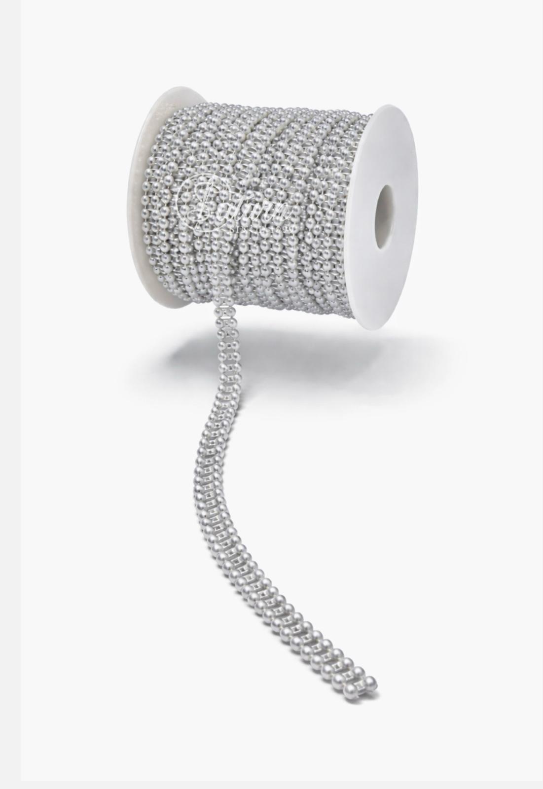 Jumatati de Perle Duble pe Sirag 4 mm – 25 Yards/Rola | Mercerie argintiu 