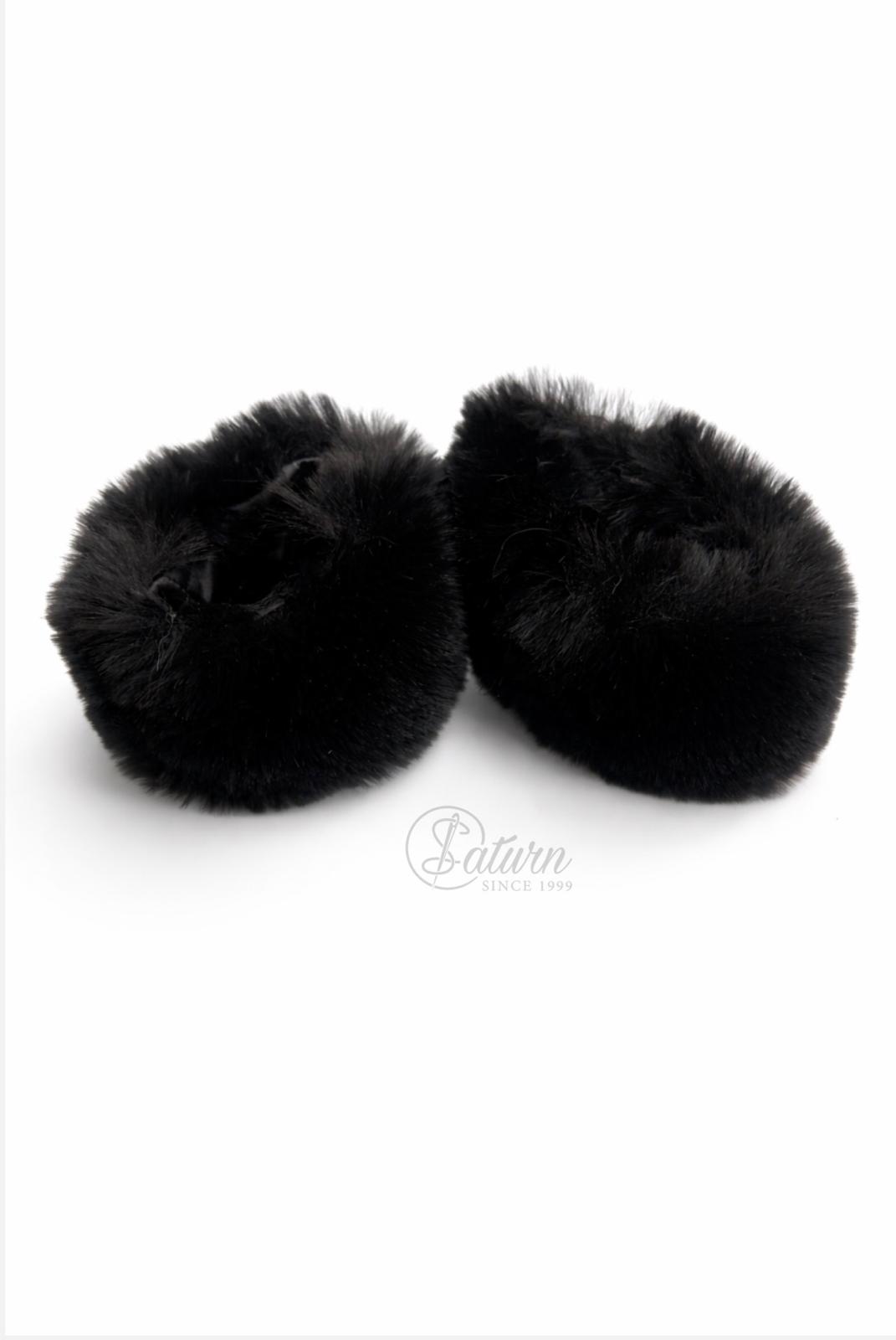 Mansete din blana artificiala /ecologica neagra cu volum premium/set 2 buc 