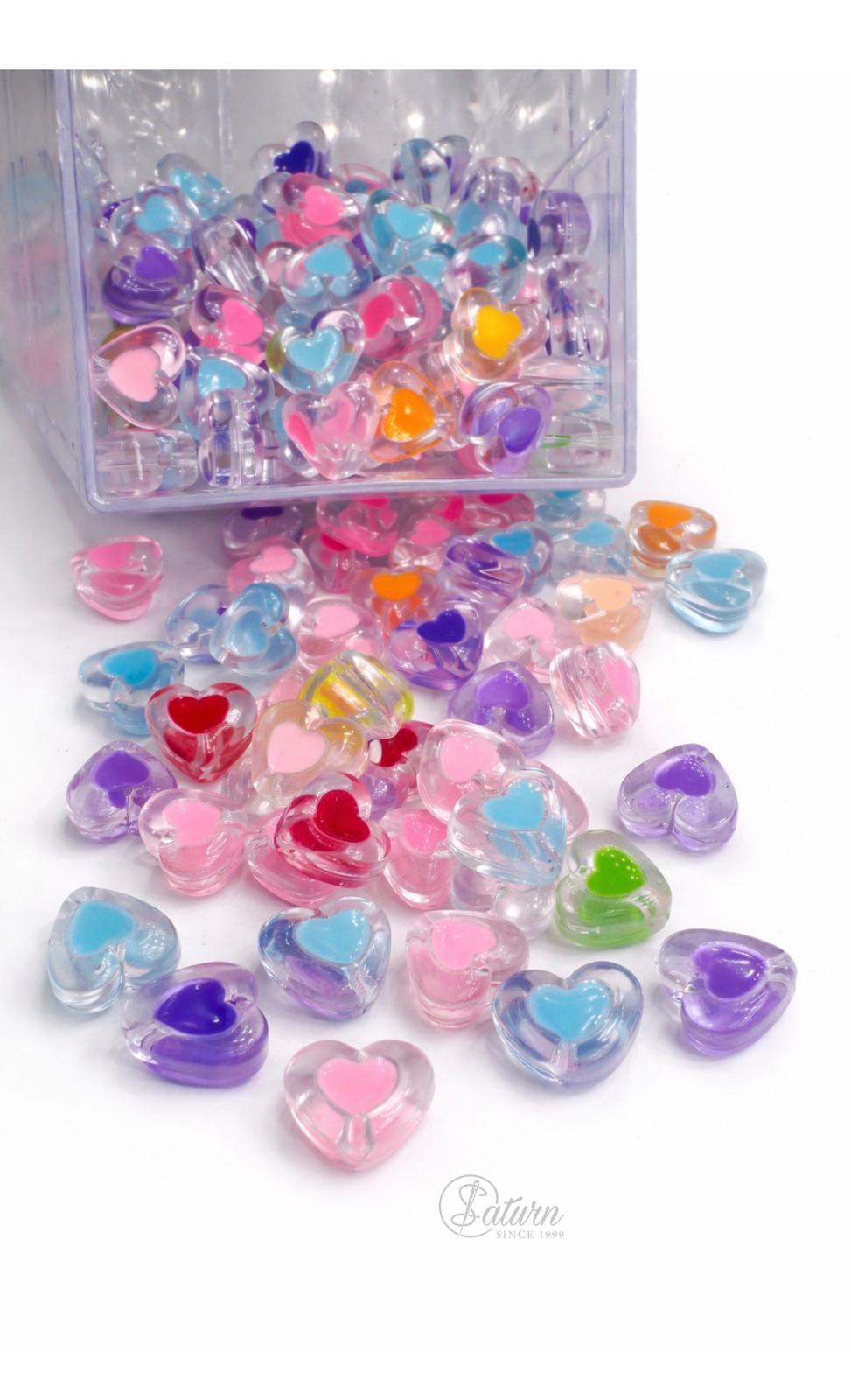 Margele inimioare colorate 2 cm set aproximativ 300 buc pentru bratari si coliere handmade