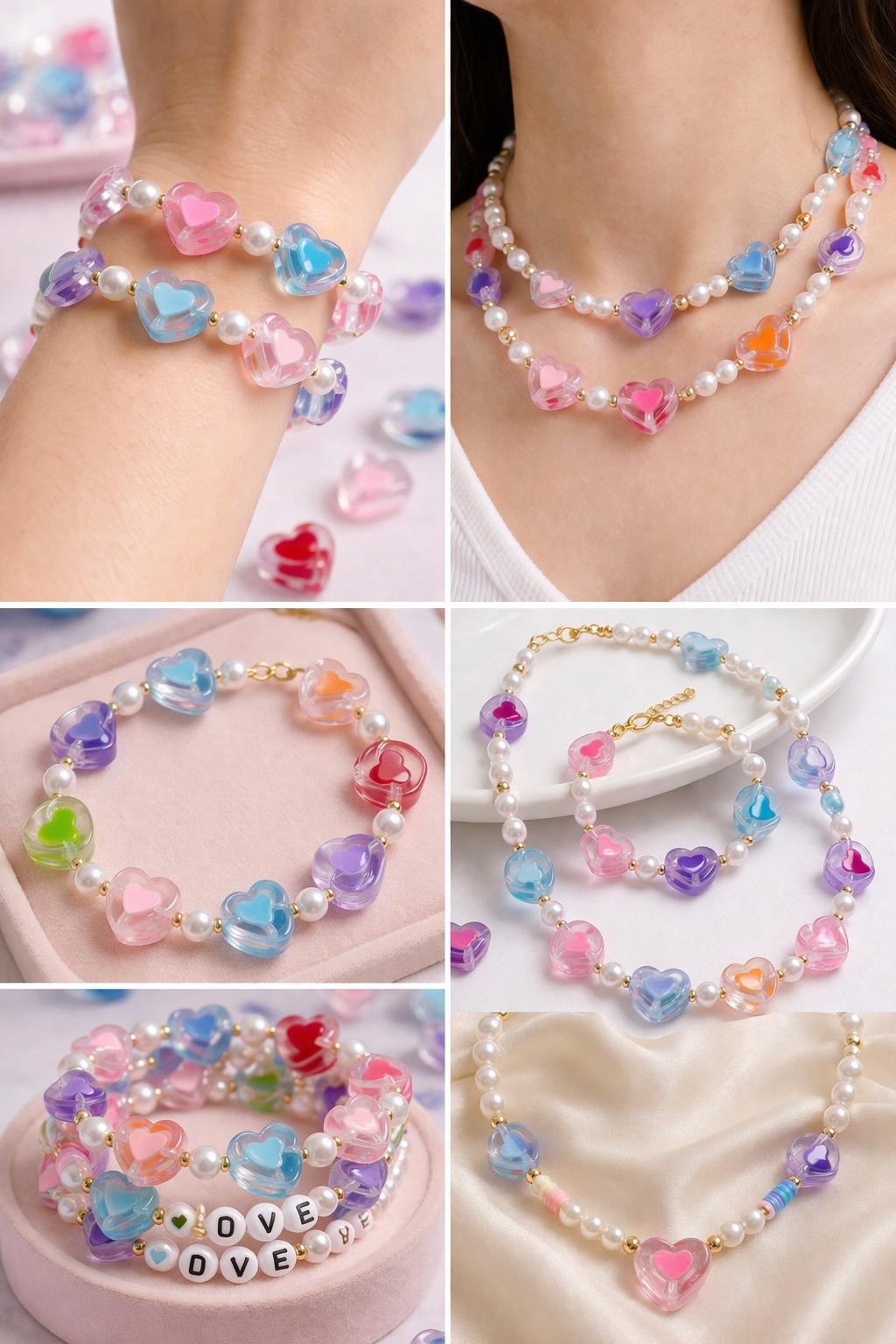 Margele inimioare colorate 2 cm set aproximativ 300 buc pentru bratari si coliere handmade