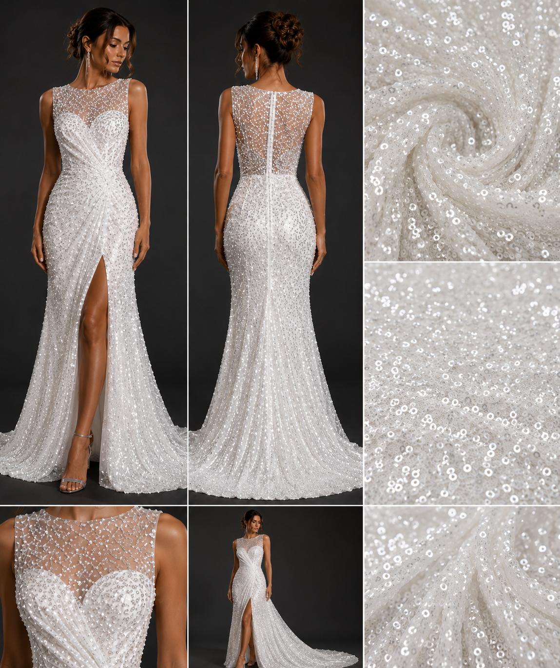 Material Elegant cu Paiete Stralucitoare pentru Rochii Couture 140cm/la metru