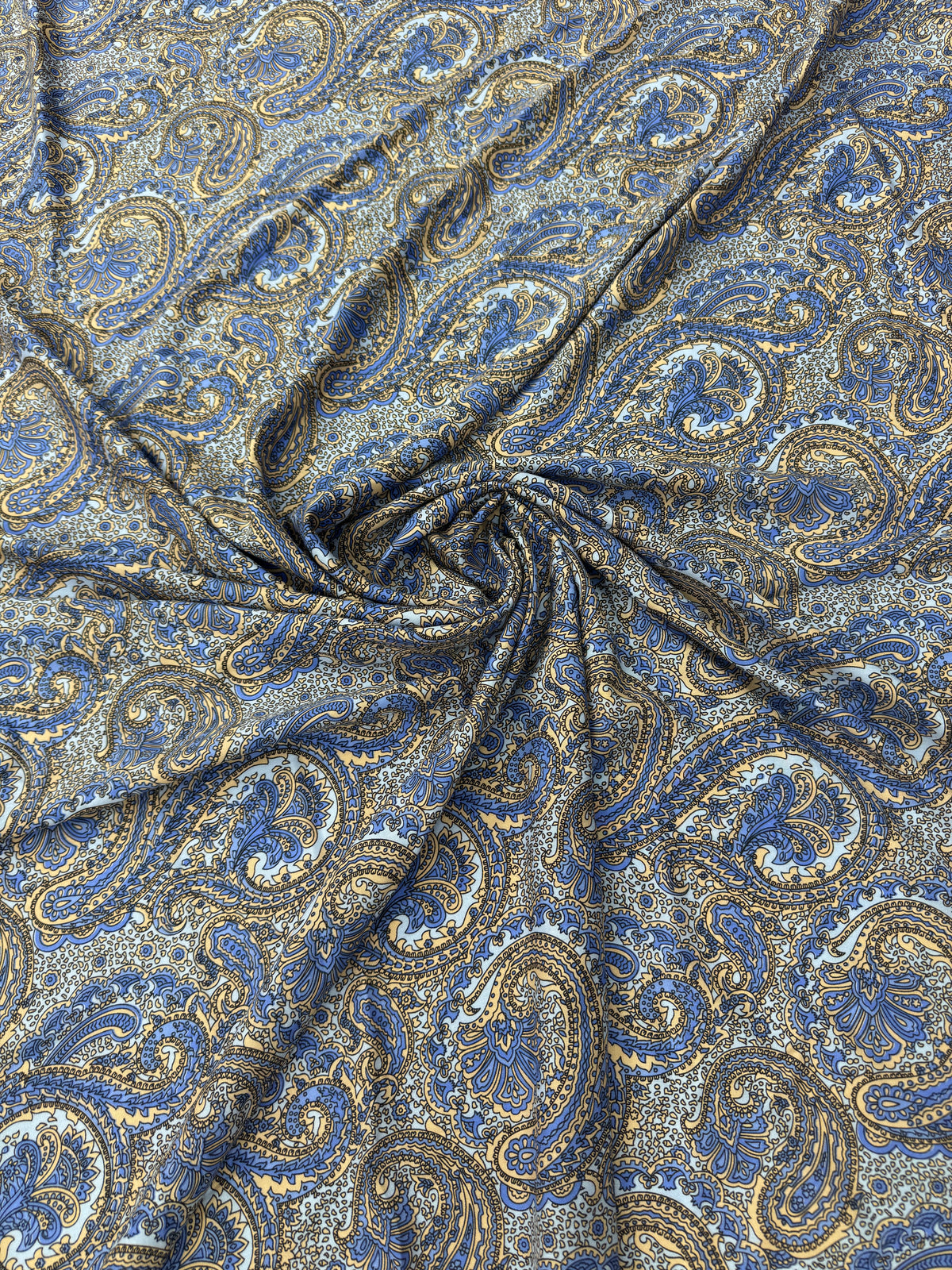 Material Vascoza Premium cu Imprimeu Paisley Albastru