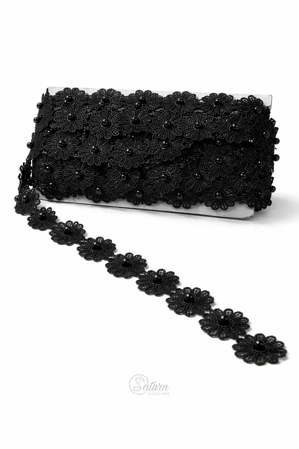 Banda decorativa cu floricele si perla 2,5 cm – 9,14 metri rola 