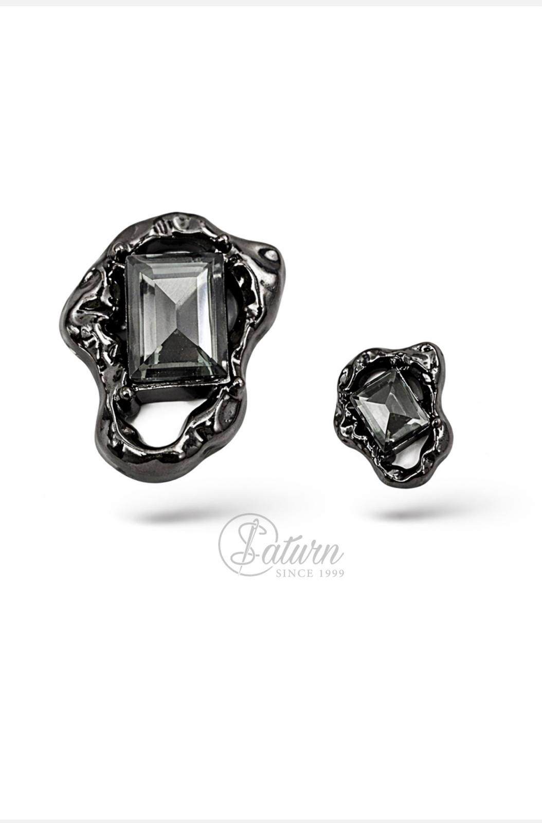 Set 10 nasturi decorativi metal negru cu cristal gri– model elegant modern mercerie saturn 
