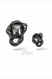 Set 10 nasturi decorativi metal negru cu cristal gri– model elegant modern mercerie saturn 