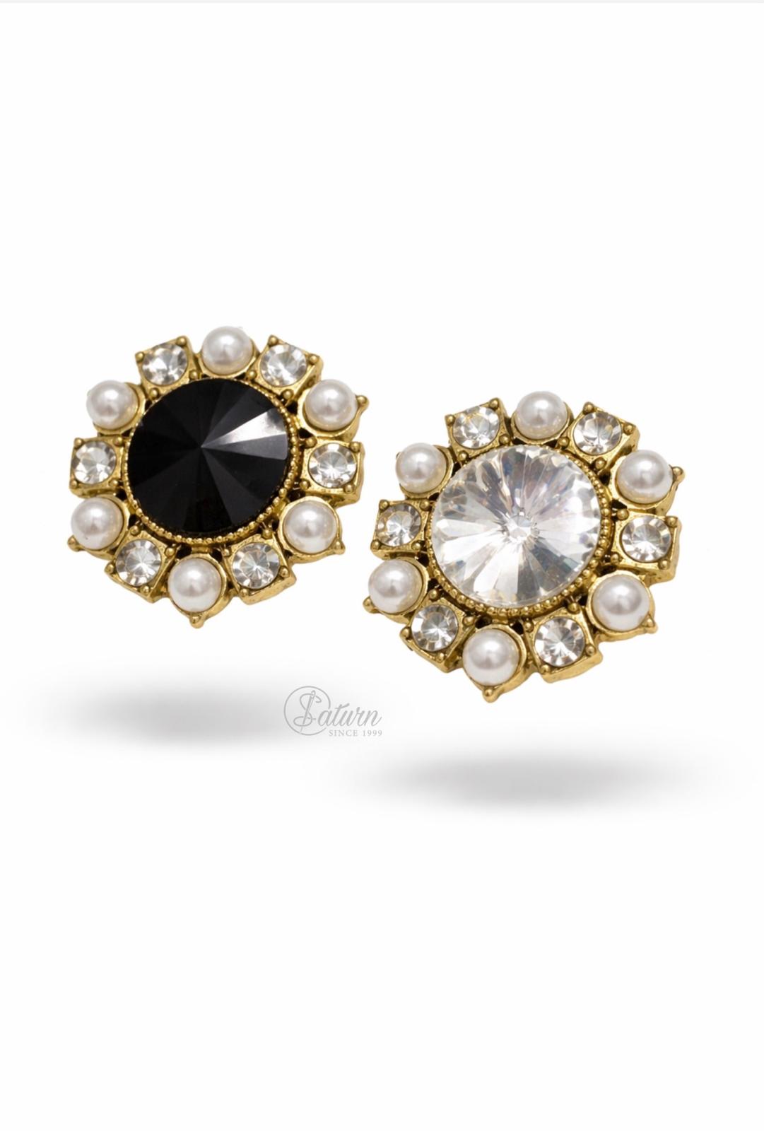 Set 10 nasturi metalici decorativi L36 – 24 mm (2,4 cm) – aurii cu cristale si perle pentru camasi,sacouri mercerie saturn 
